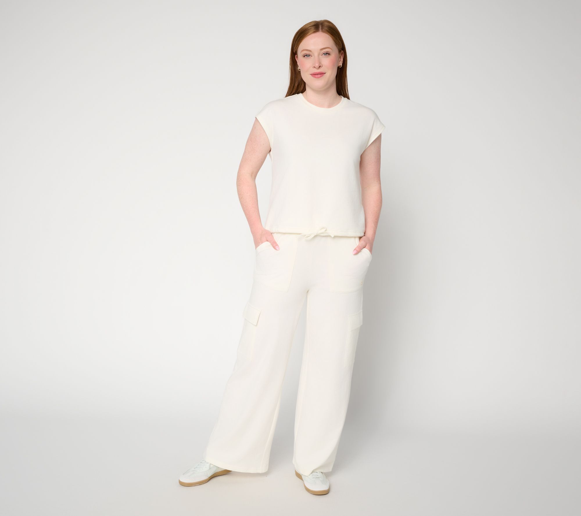 "As Is" Lattelove French Terry Cap Sleeve & Cargo Pant Set