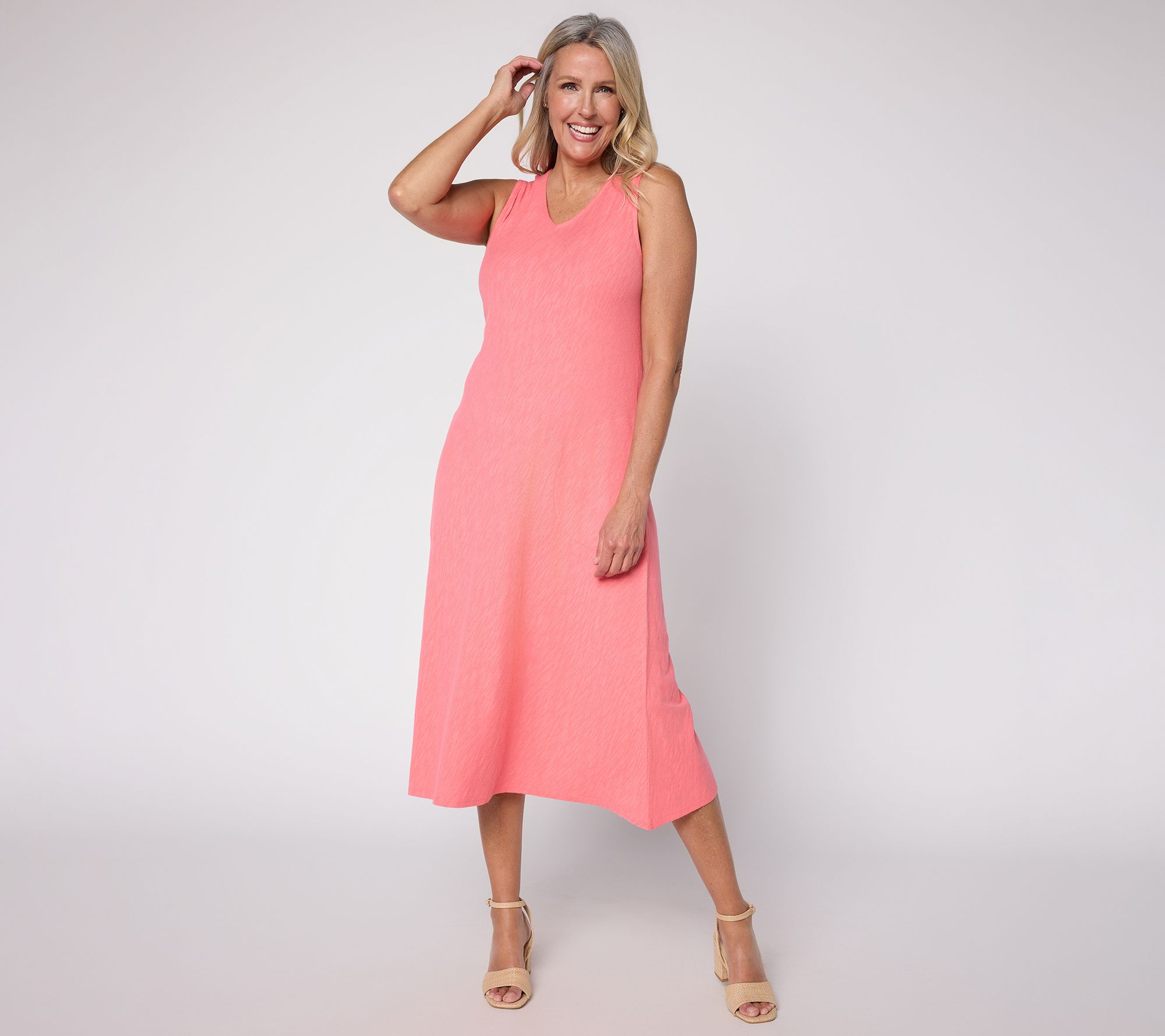 "As Is" Denim & Co. Essentials Reg Cotton Slub Midi Dress