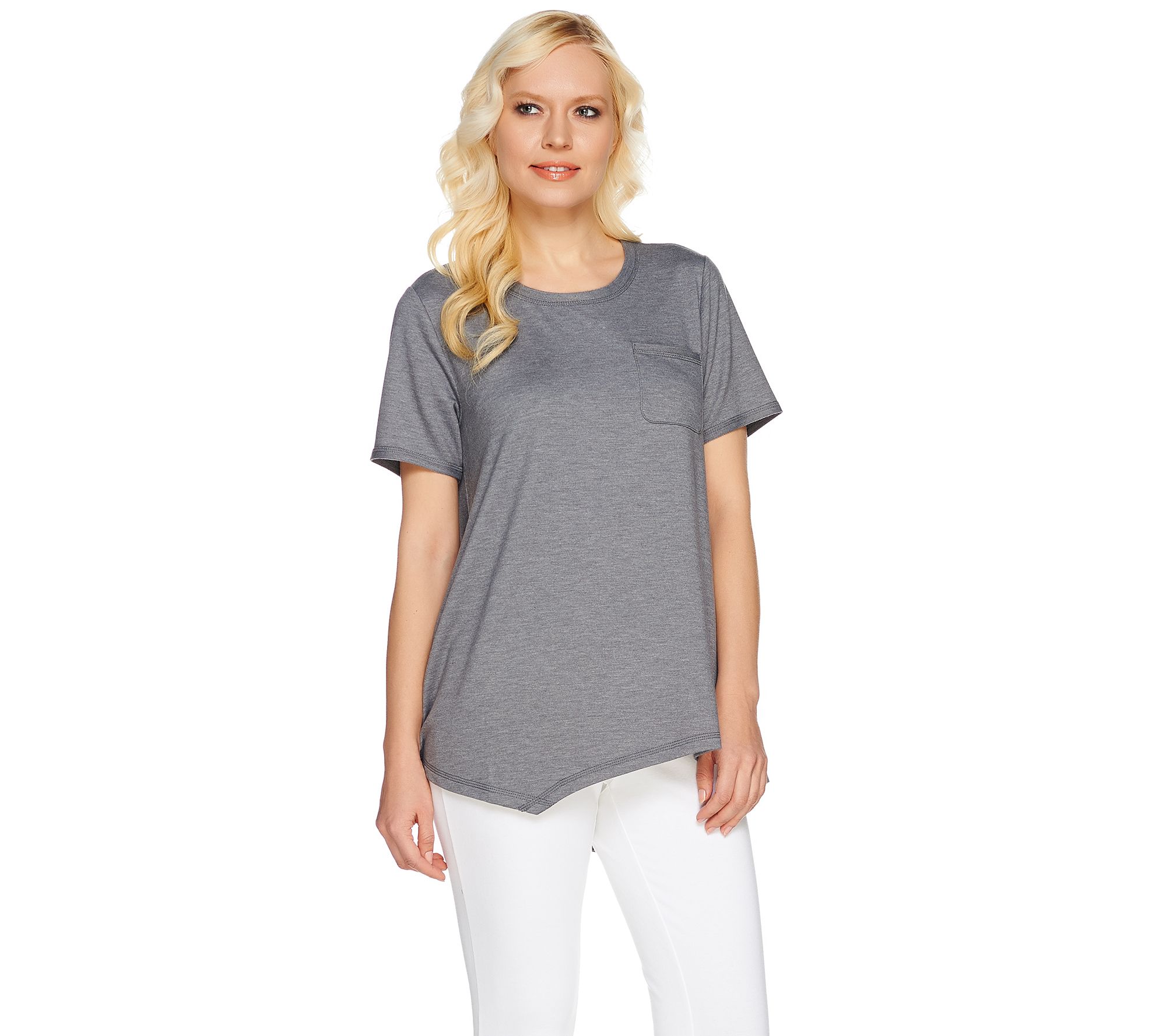 LOGO Lounge by Lori Goldstein French Terry Asymmetric Hem Top with ...