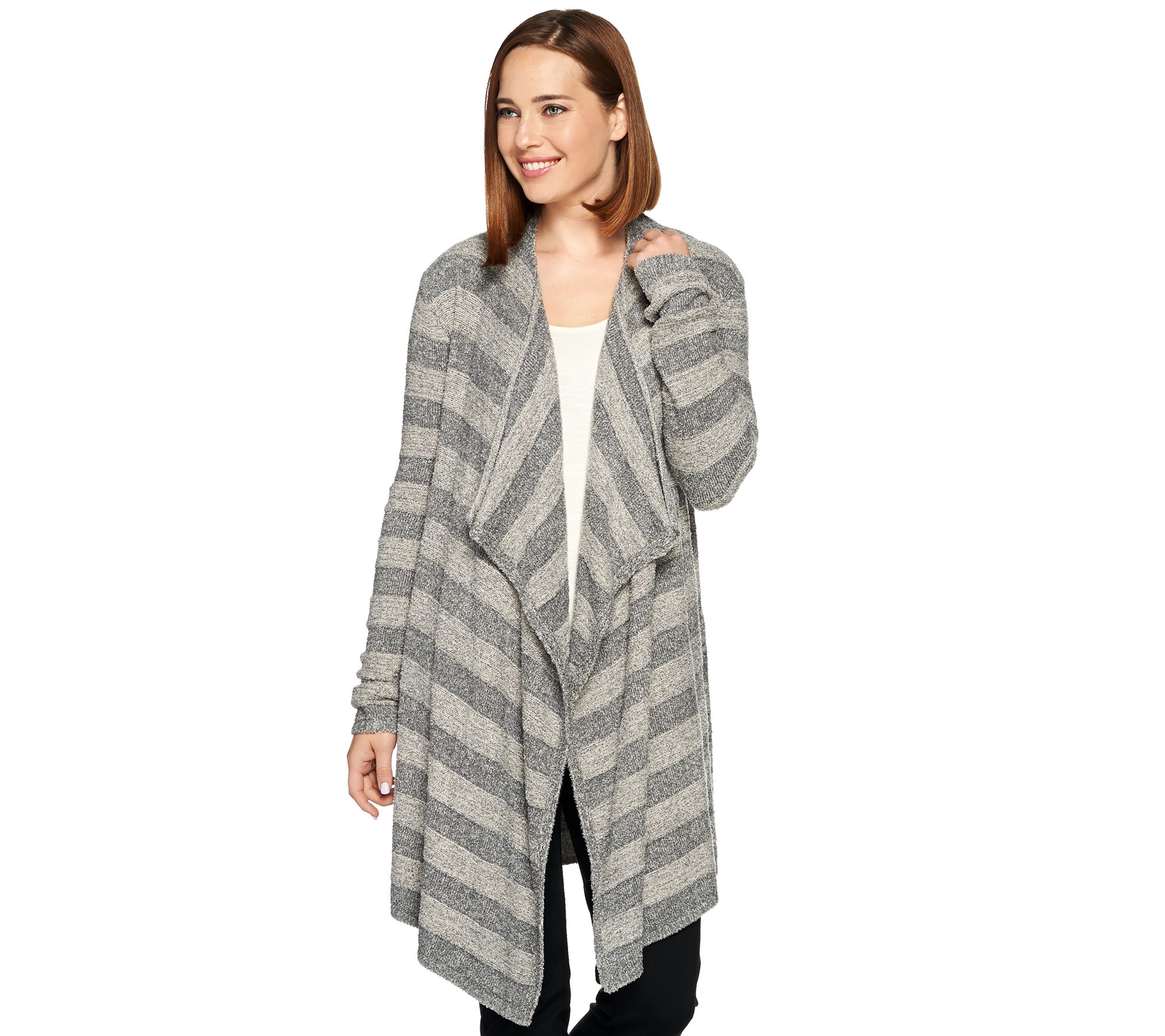 Barefoot Dreams CozyChic Lite Drape Front Striped Calypso Wrap - QVC.com