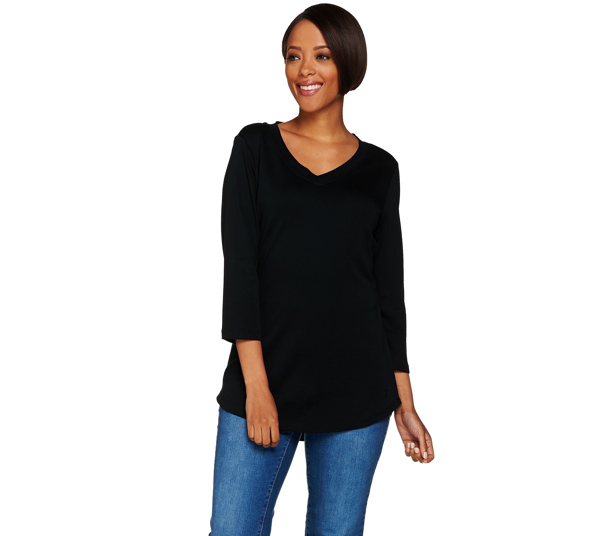 "As Is" Isaac Mizrahi Live Essentials Pima Cotton 3/4 Sleeve Tunic