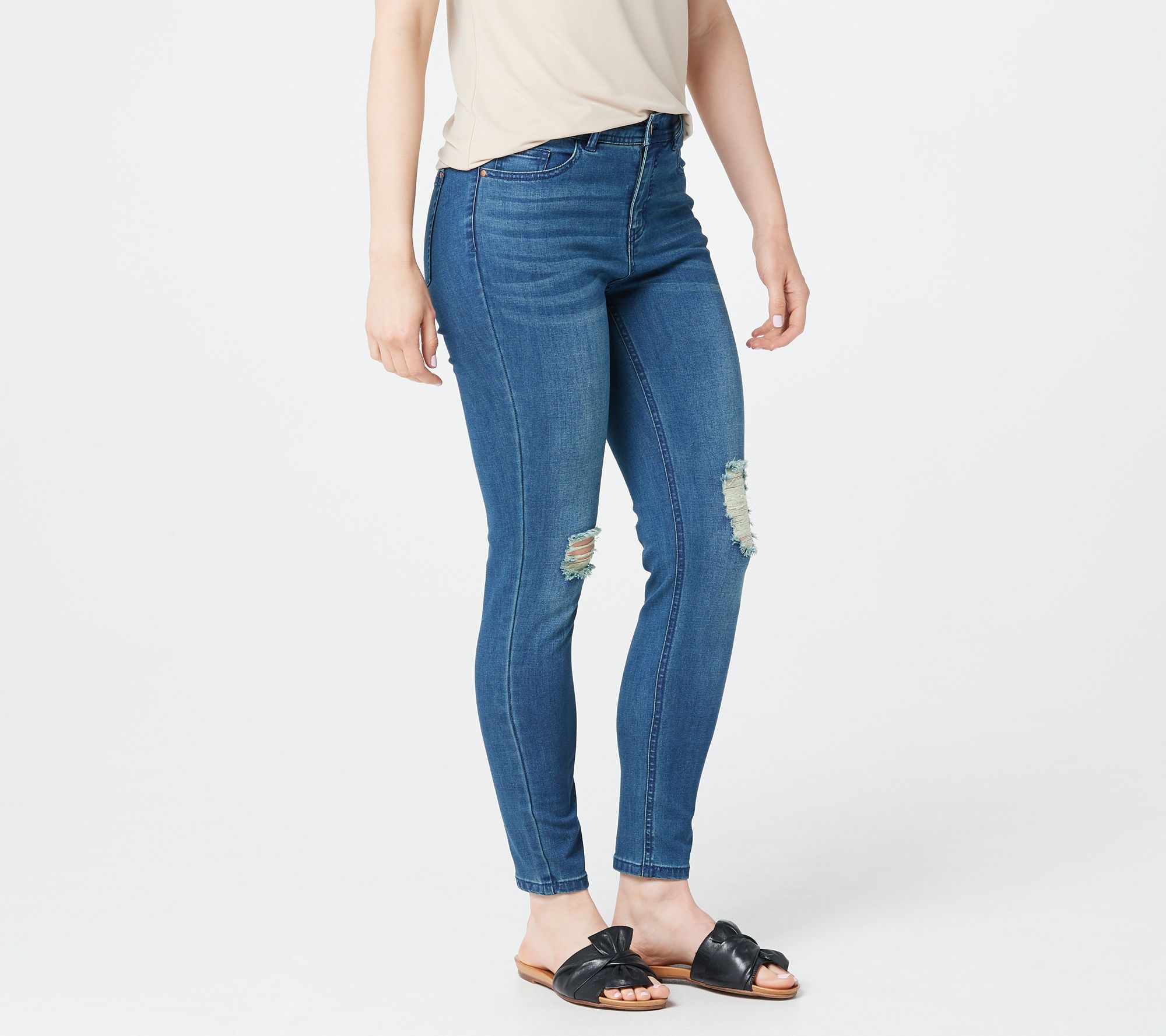 Lisa Rinna Collection Distressed Indigo Jeans - QVC.com