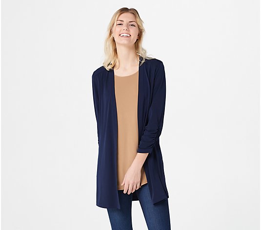 Every Day by Susan Graver Liquid Knit Ruched Sleeve Cardigan