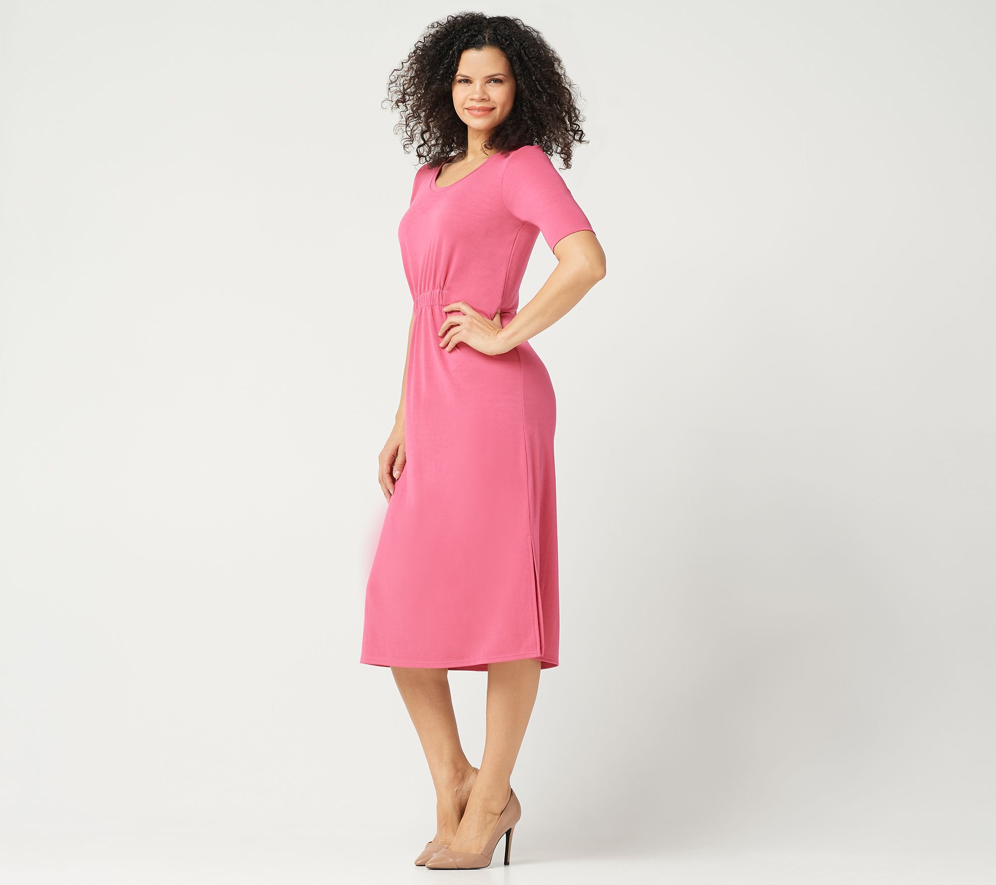 elbow sleeve midi dress