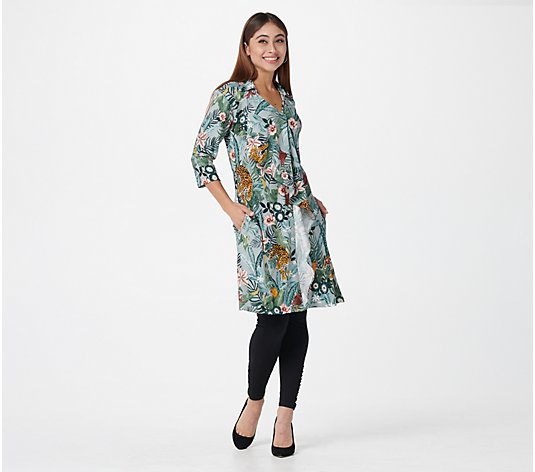 Attitudes by Renee Regular Cascade Button Front Printed Duster