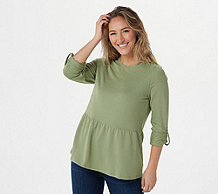 "As Is" Denim & Co. French Terry 3/4 Sleeve Peplum Top - A392193