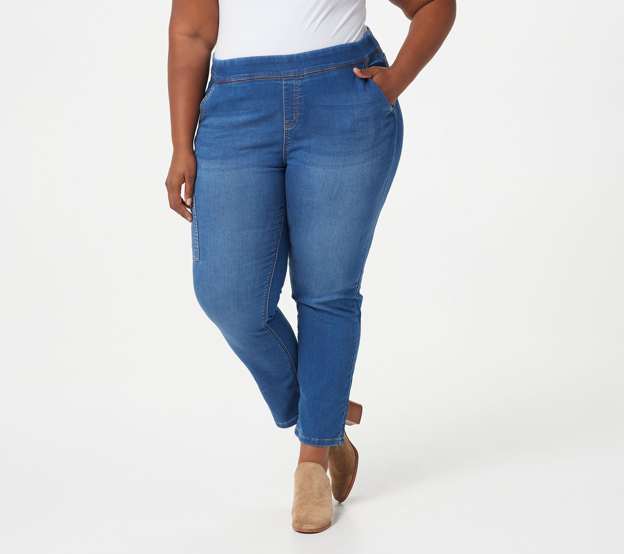 "As Is" Denim & Co. Regular Comfy Knit Straight Leg Pocket Jeans