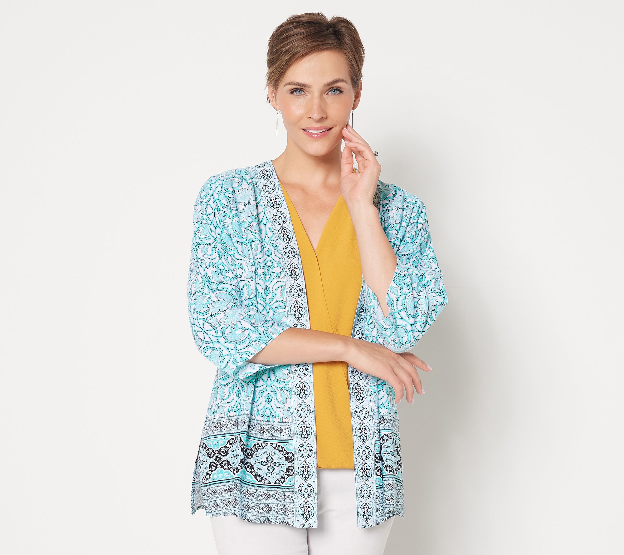 Susan Graver Printed Woven Open-Front Cardigan - QVC.com