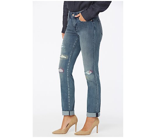 NYDJ Marilyn Straight Jeans with Multicolor Thread Detail - Clean Monet