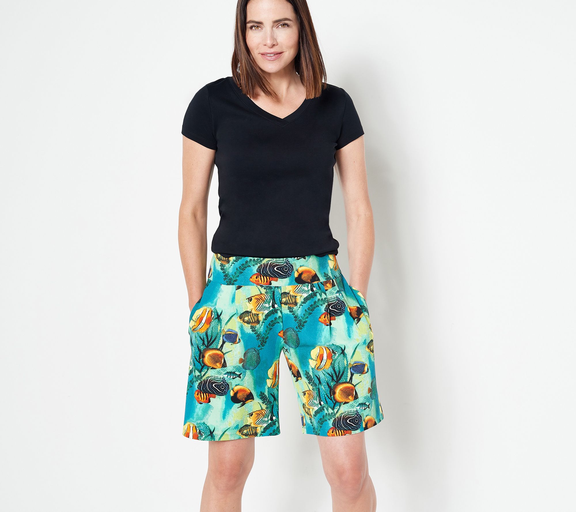 Attitudes by Renee Printed Pull-On Shorts with Pockets - QVC.com