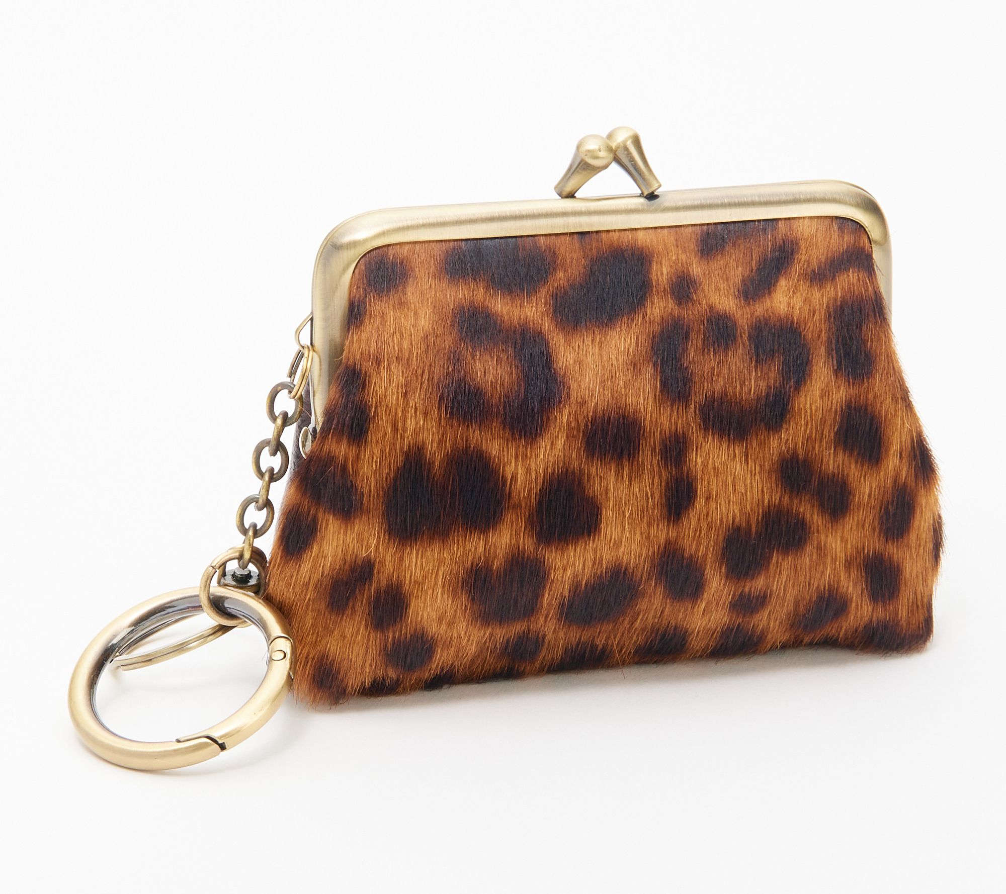 Clutch Purse in Soft Snow Leopard Print Faux Fur with Silver Metal Frame