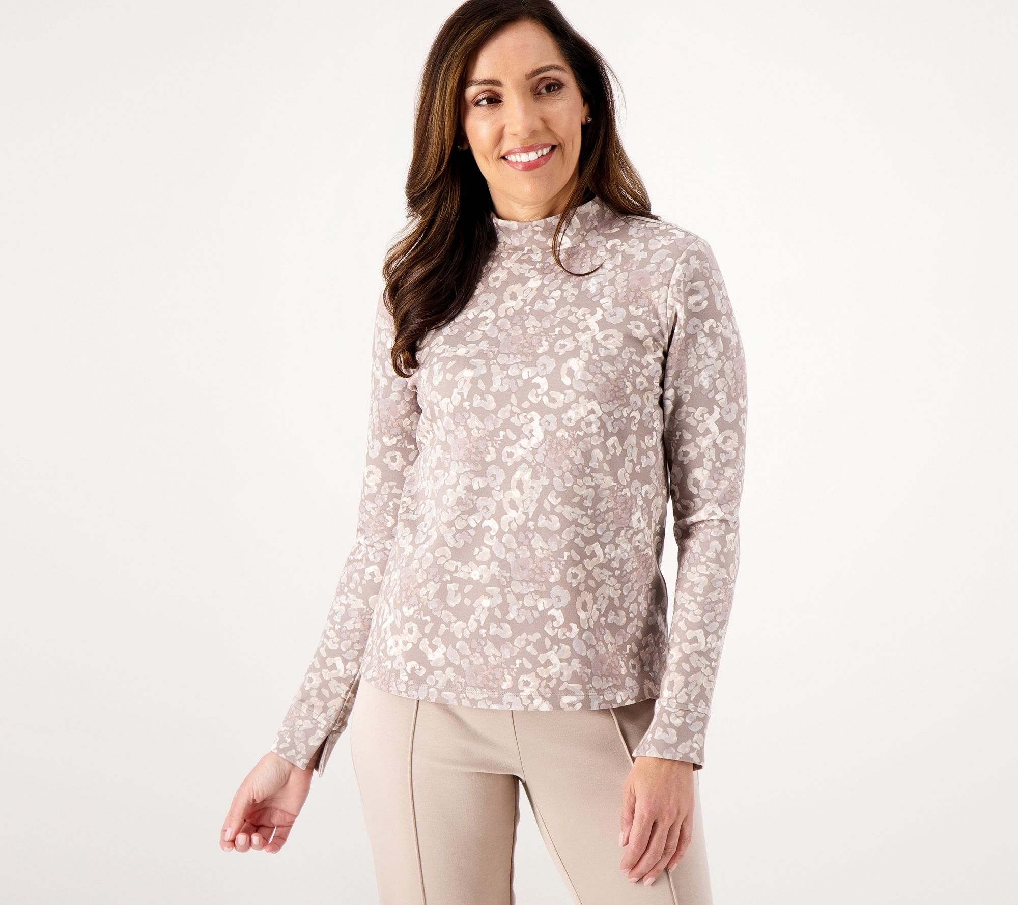 Isaac Mizrahi Live! SOHO Solid and Printed Mock Neck Top