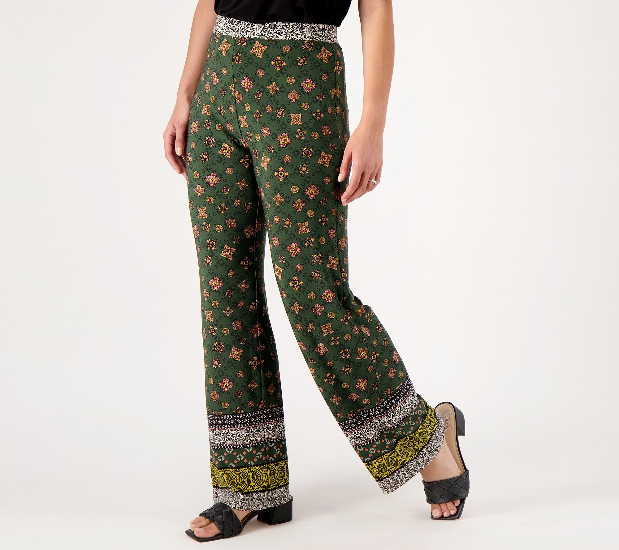 Susan Graver Regular Printed Liquid Knit Pull On Wide Leg Pants 