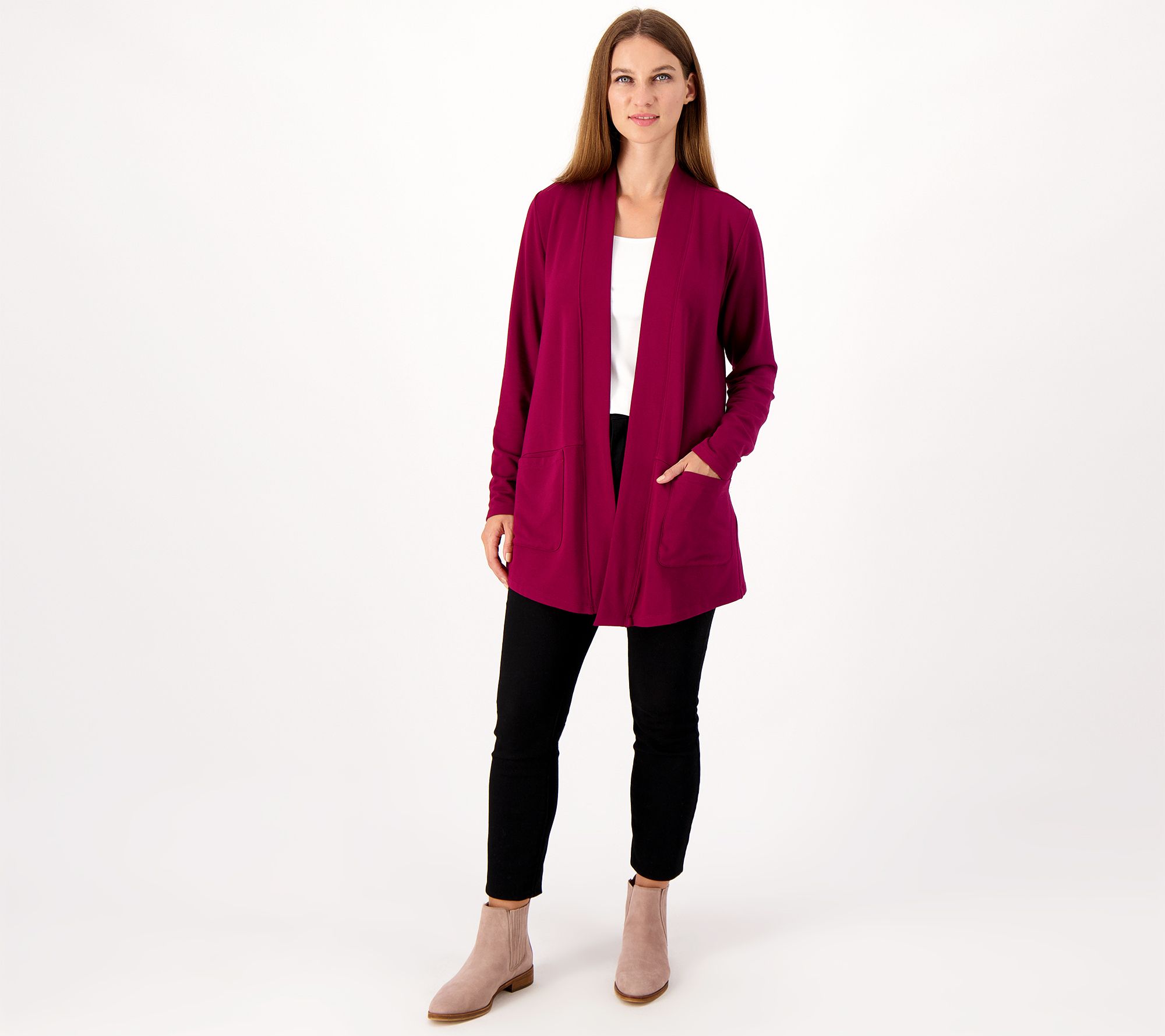 Susan Graver Lifestyle Reg Brushed Back Knit Cardigan W Pockets