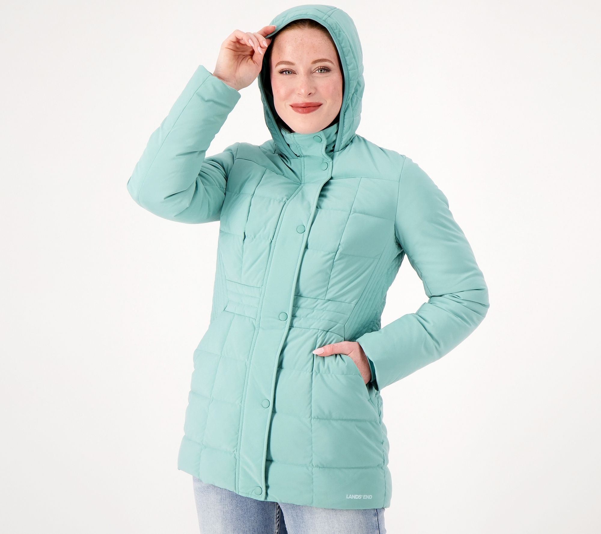 Lands' End Women's Quilted Stretch Down Coat, Size: Regular Small, Blue