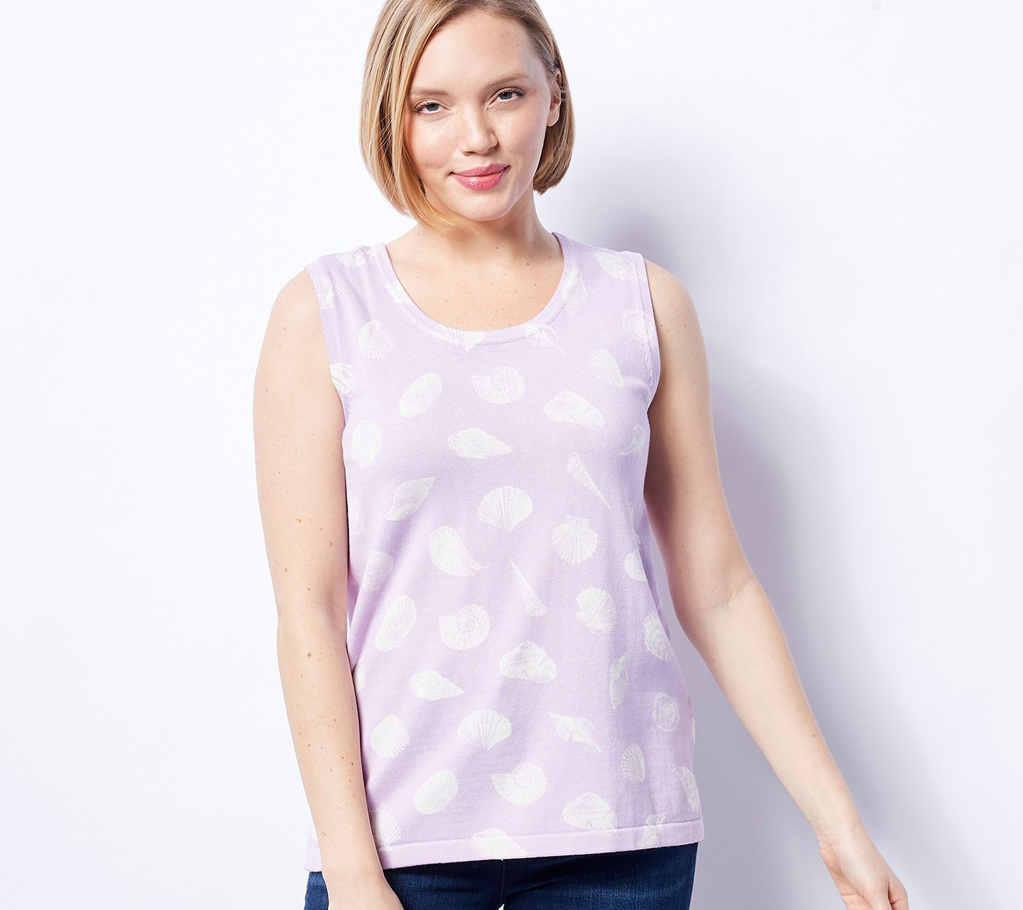 "As Is" Isaac Mizrahi Live! Bridgehampton Printed Shell Sweater Tank