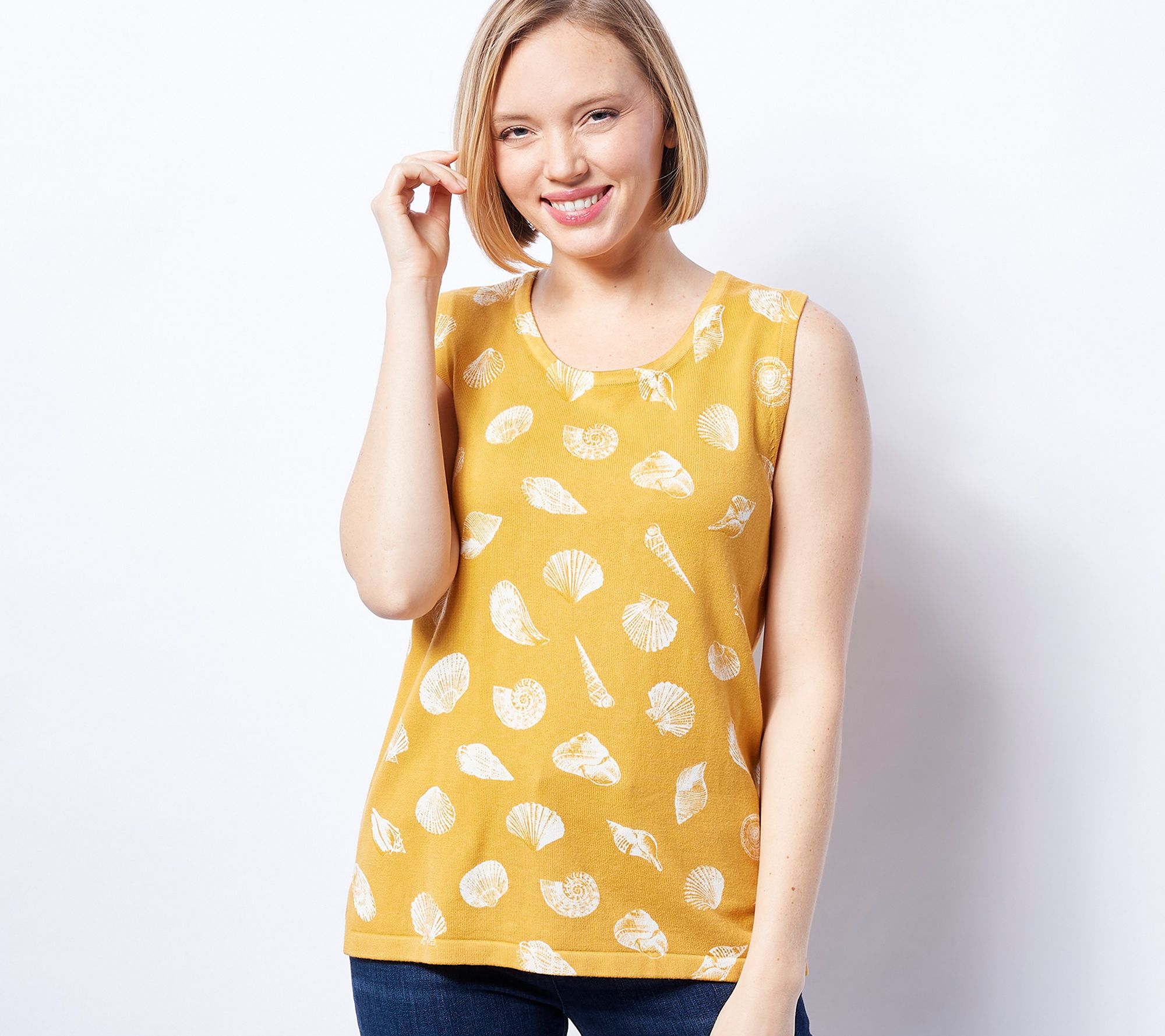 "As Is" Isaac Mizrahi Live! Bridgehampton Printed Shell Sweater Tank