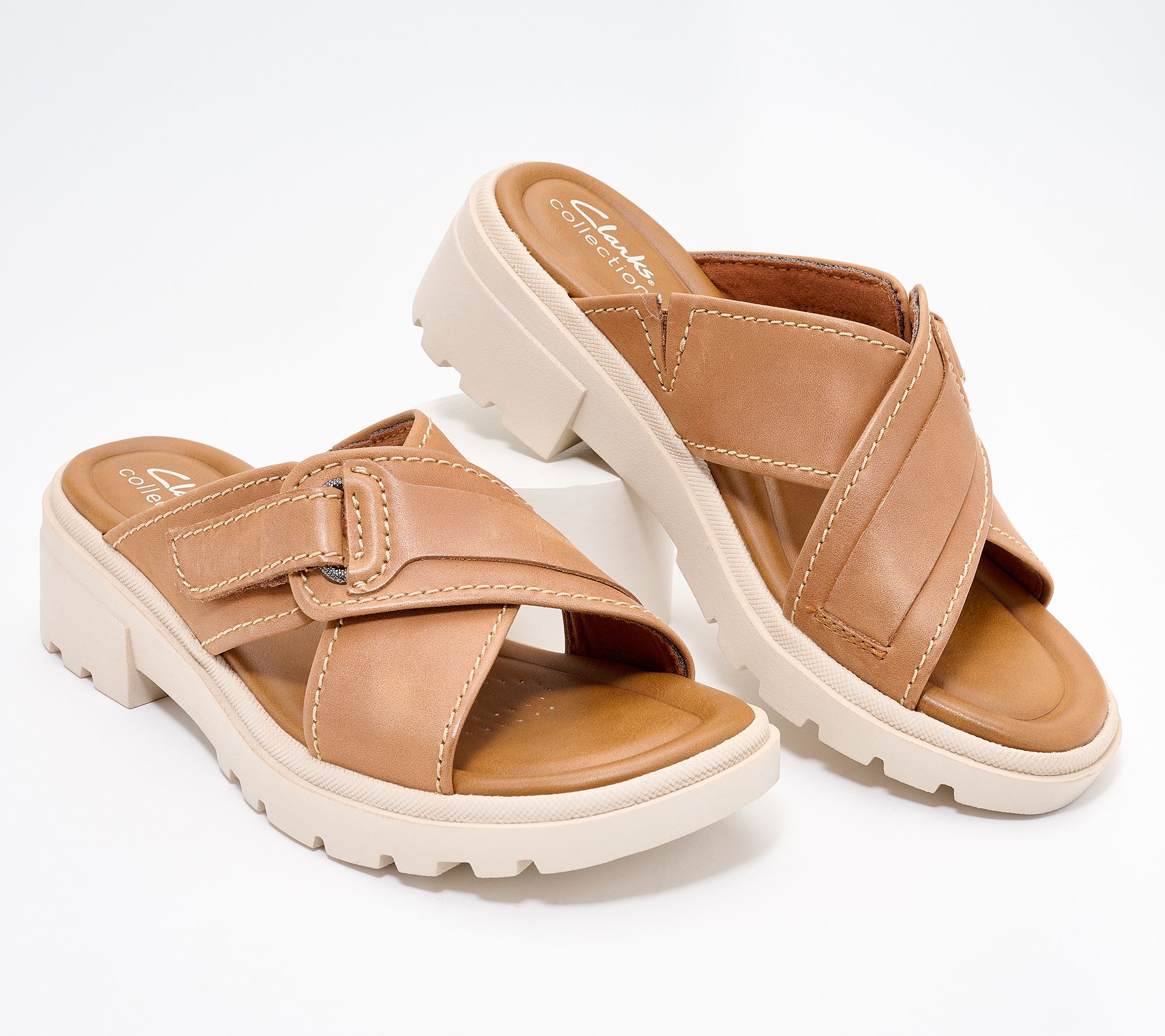 Fare Signal Watchful Clarks Collection Leather Slide Sandals - Coast Cross - QVC.com