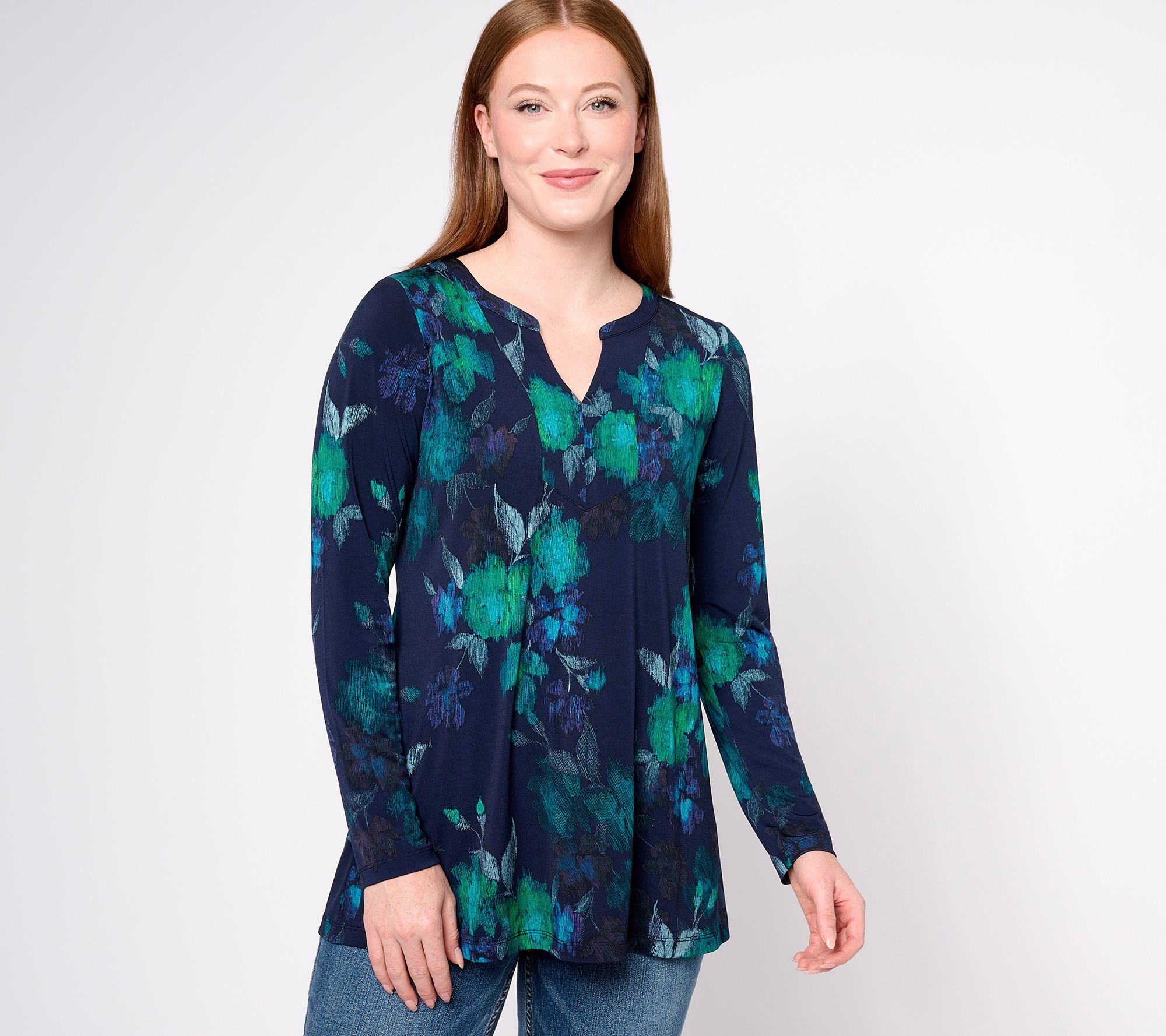 Susan Graver Petite Printed Stretch Charmeuse Tunic 