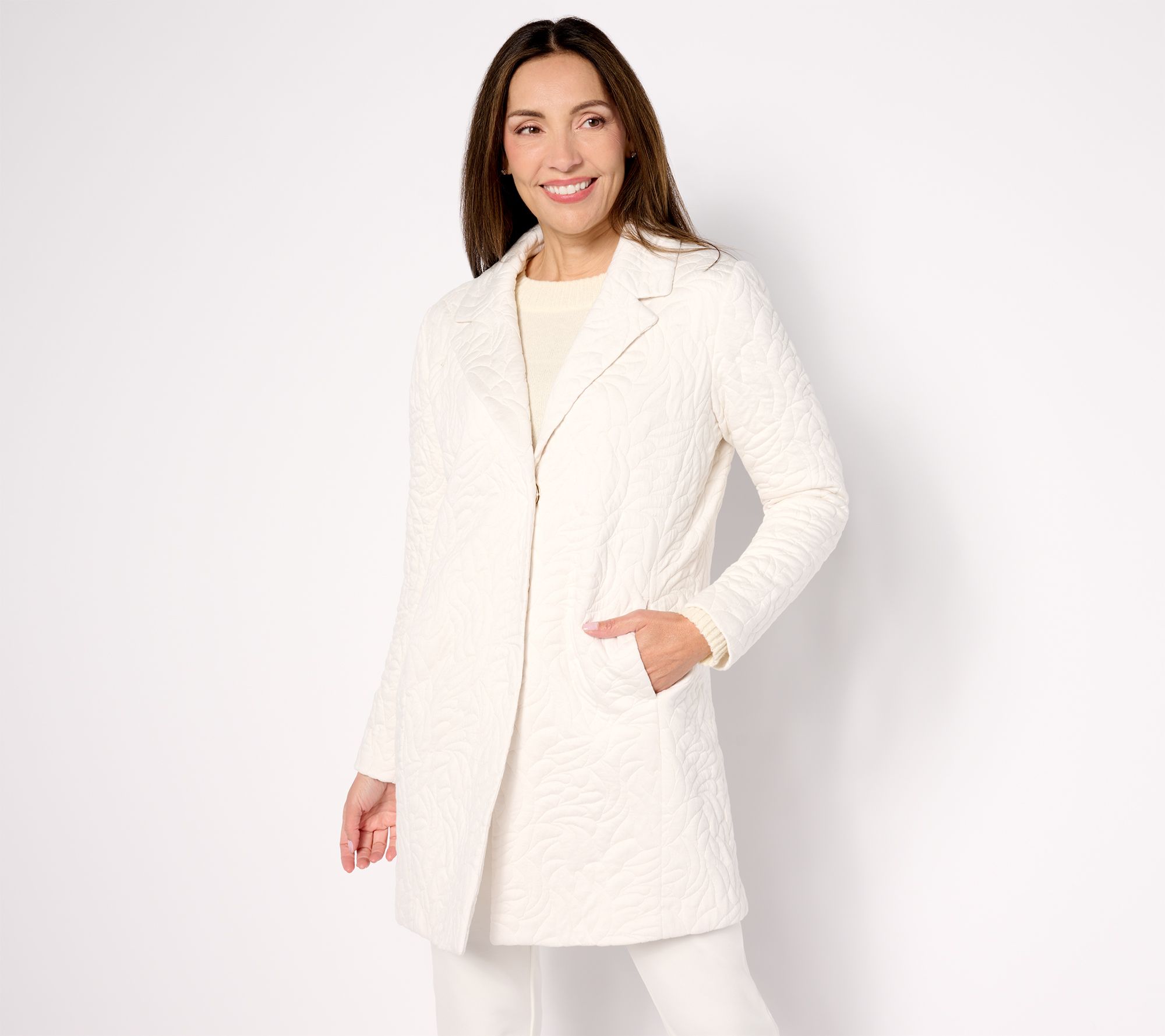 Susan Graver Petite Quilted Knit Notch Collar Fully Lined Jacket