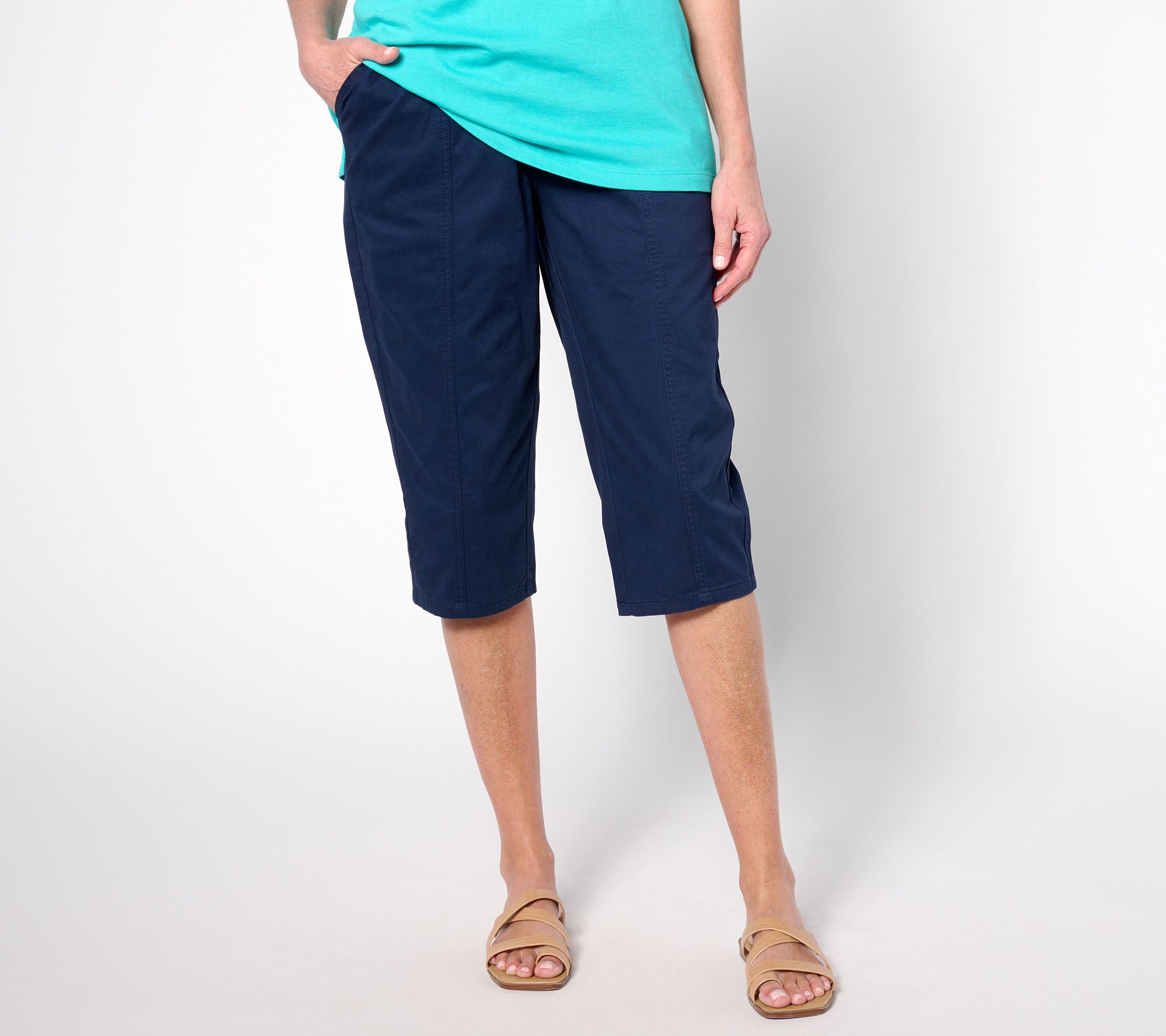 Denim & Co. EasyWear Twill Petite Ribbed Waistband Skimmer
