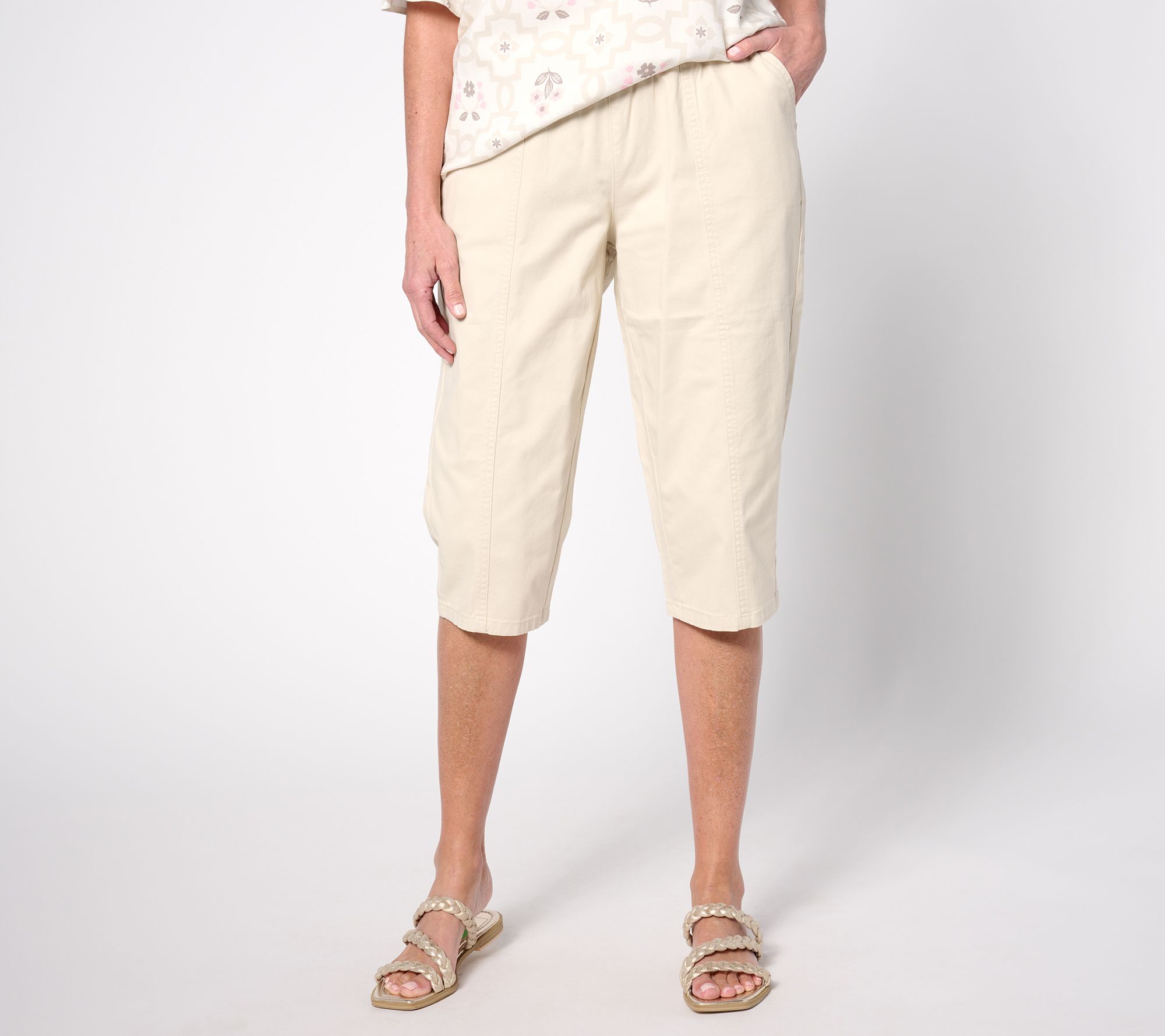 Denim & Co. EasyWear Twill Petite Ribbed Waistband Skimmer