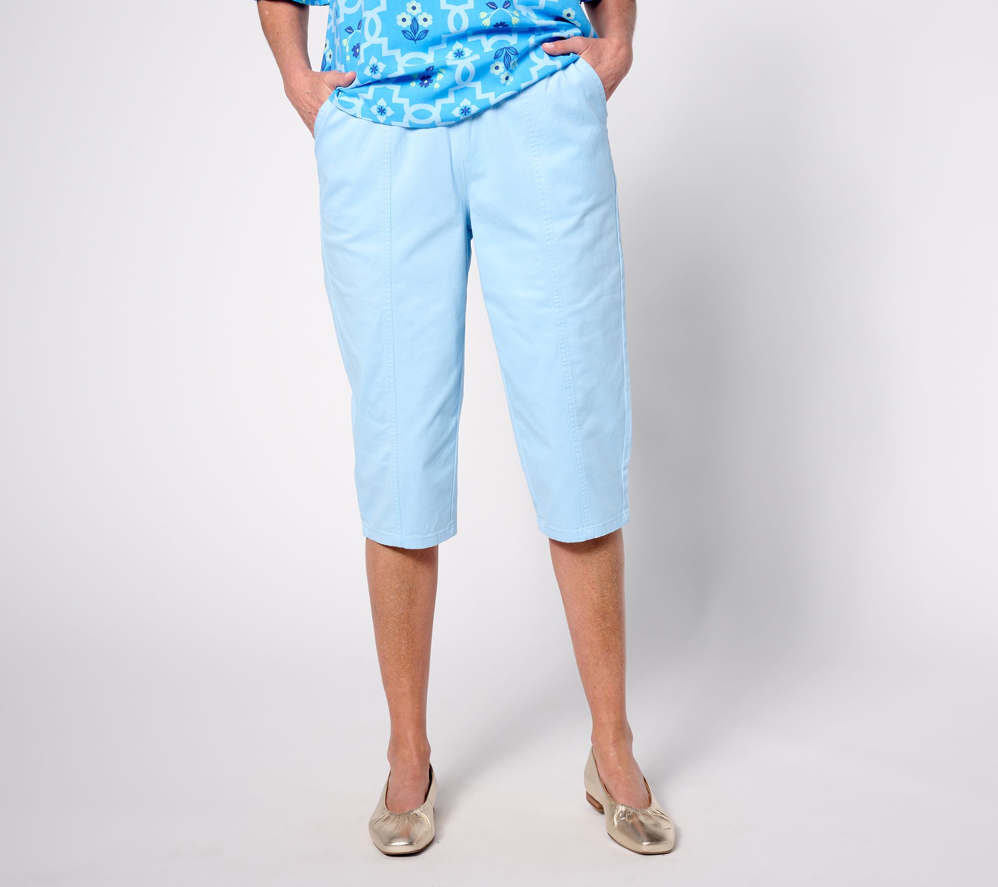Denim & Co. EasyWear Twill Petite Ribbed Waistband Skimmer