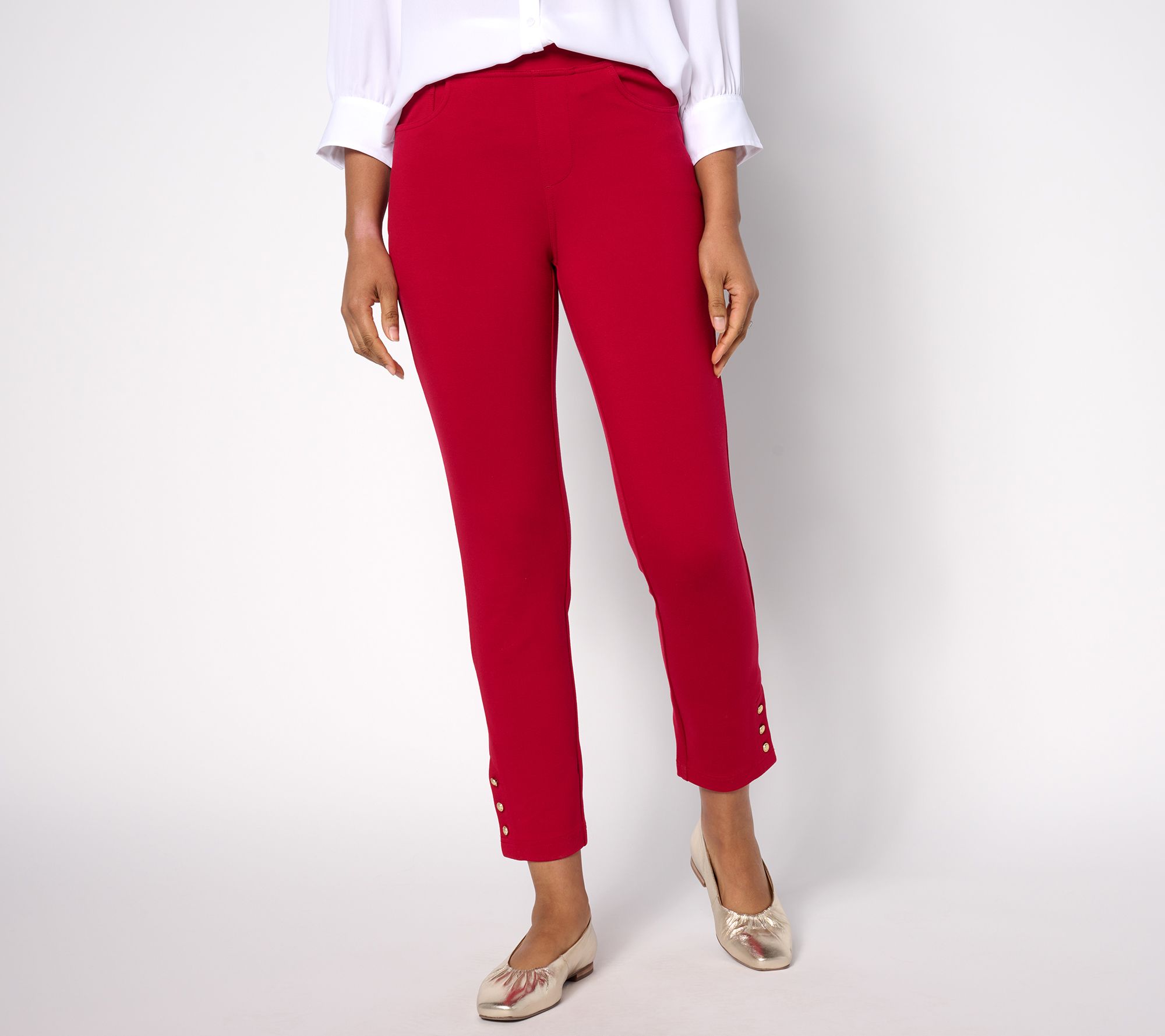 Belle by Kim Gravel Regular Nautical Gold Button Ponte Ankle Pant