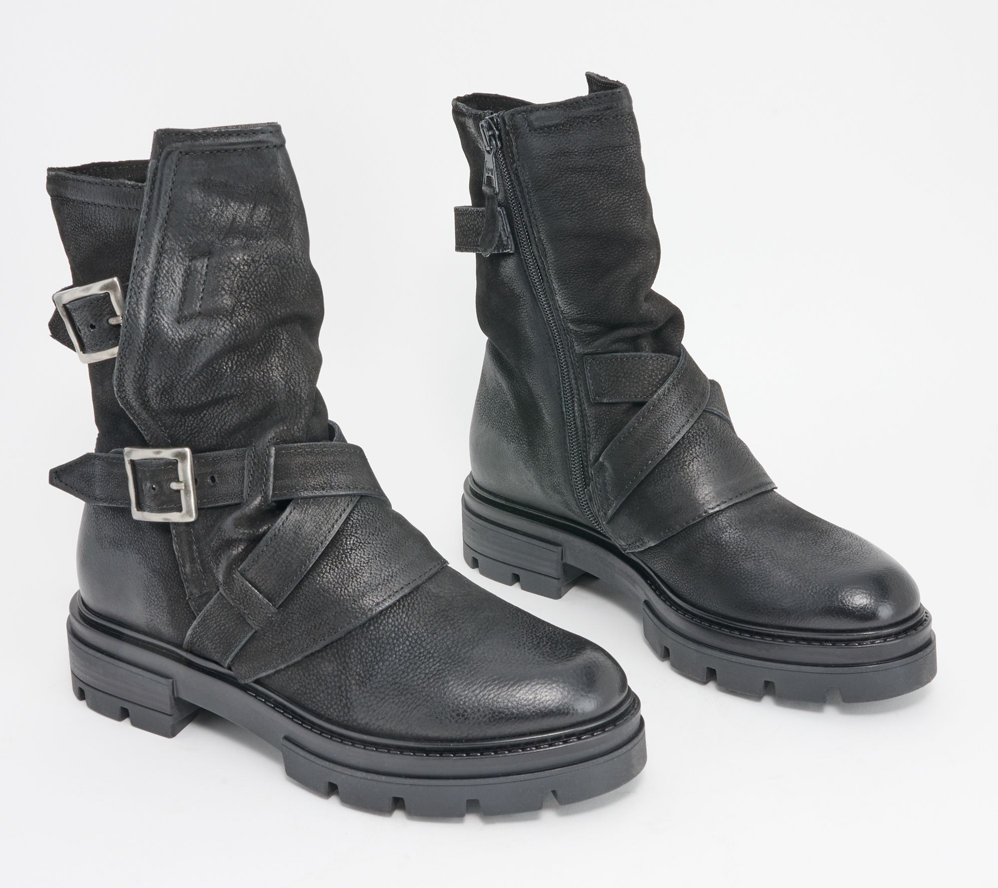 As Is Miz Mooz Leather Double Buckle AnkleBoots- Biggs