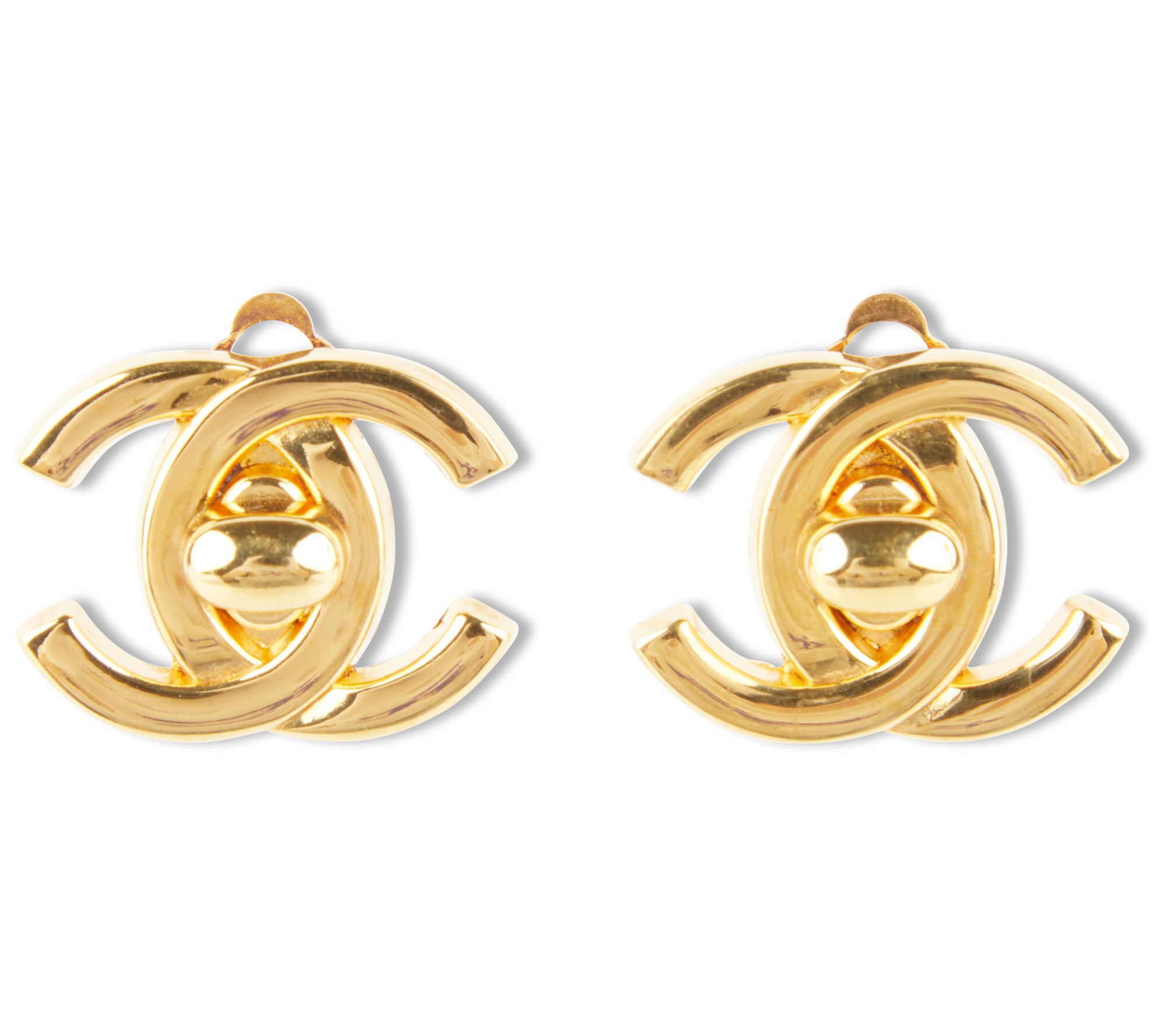 Chanel Interlocking CC Turn Lock Stud Earrings Light Gold (2022)