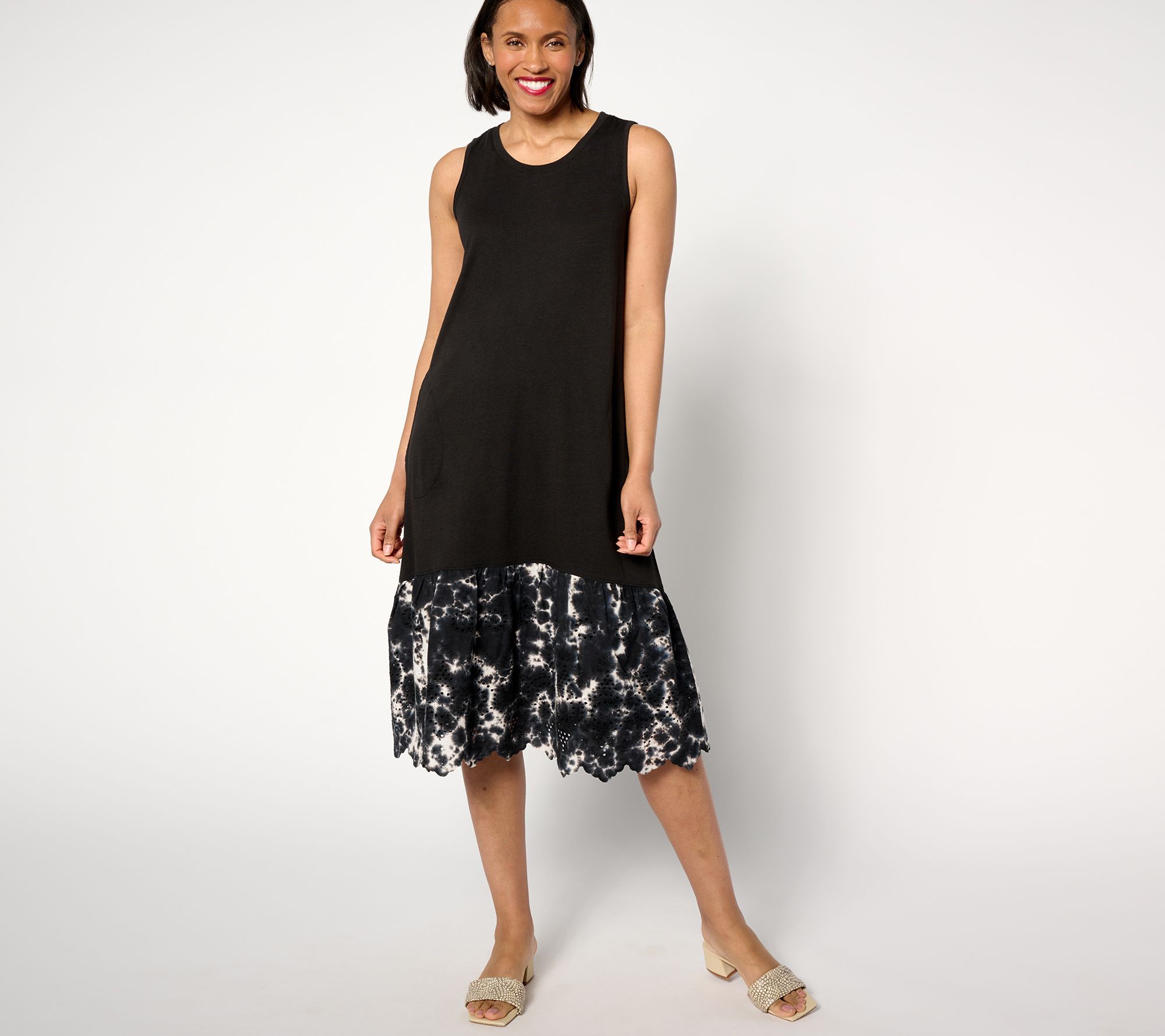 LOGO by Lori Goldstein Petite Cotton Modal Tank Dress w/ Eyelet