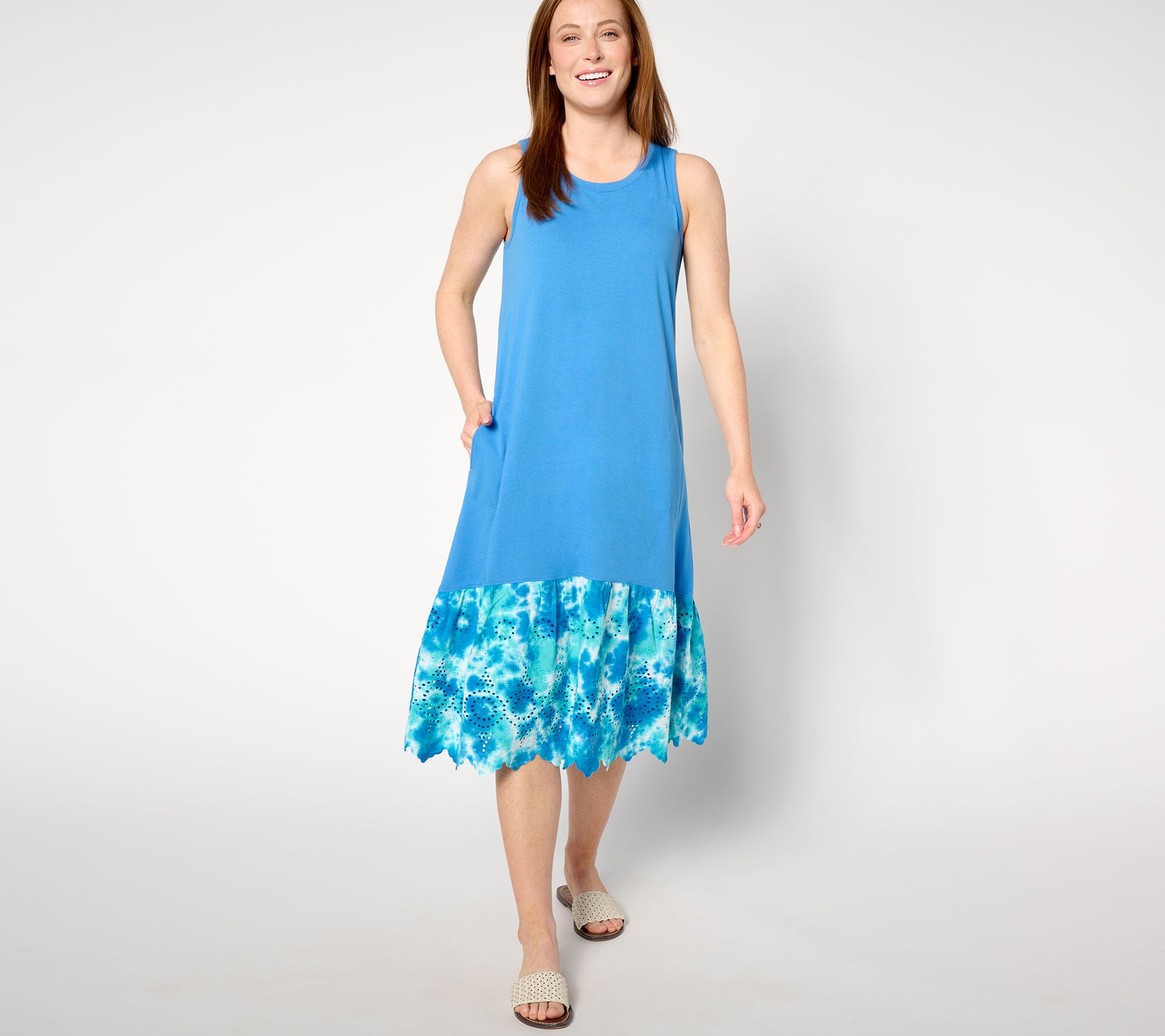 LOGO by Lori Goldstein Petite Cotton Modal Tank Dress w/ Eyelet