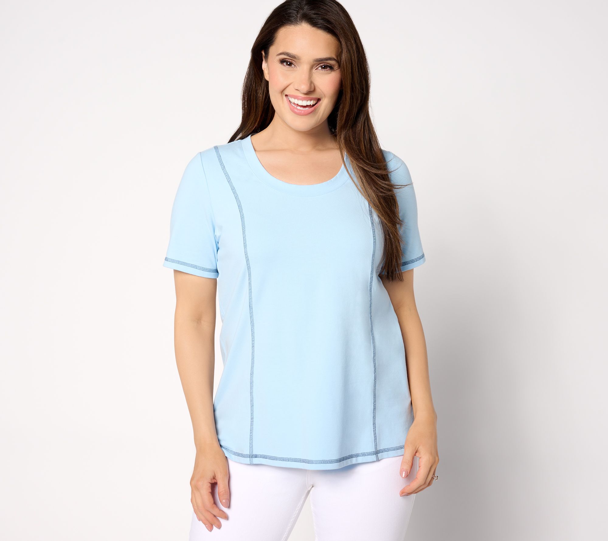 Sport Savvy Contrast-Stitch Short-Sleeve Scoopneck Top