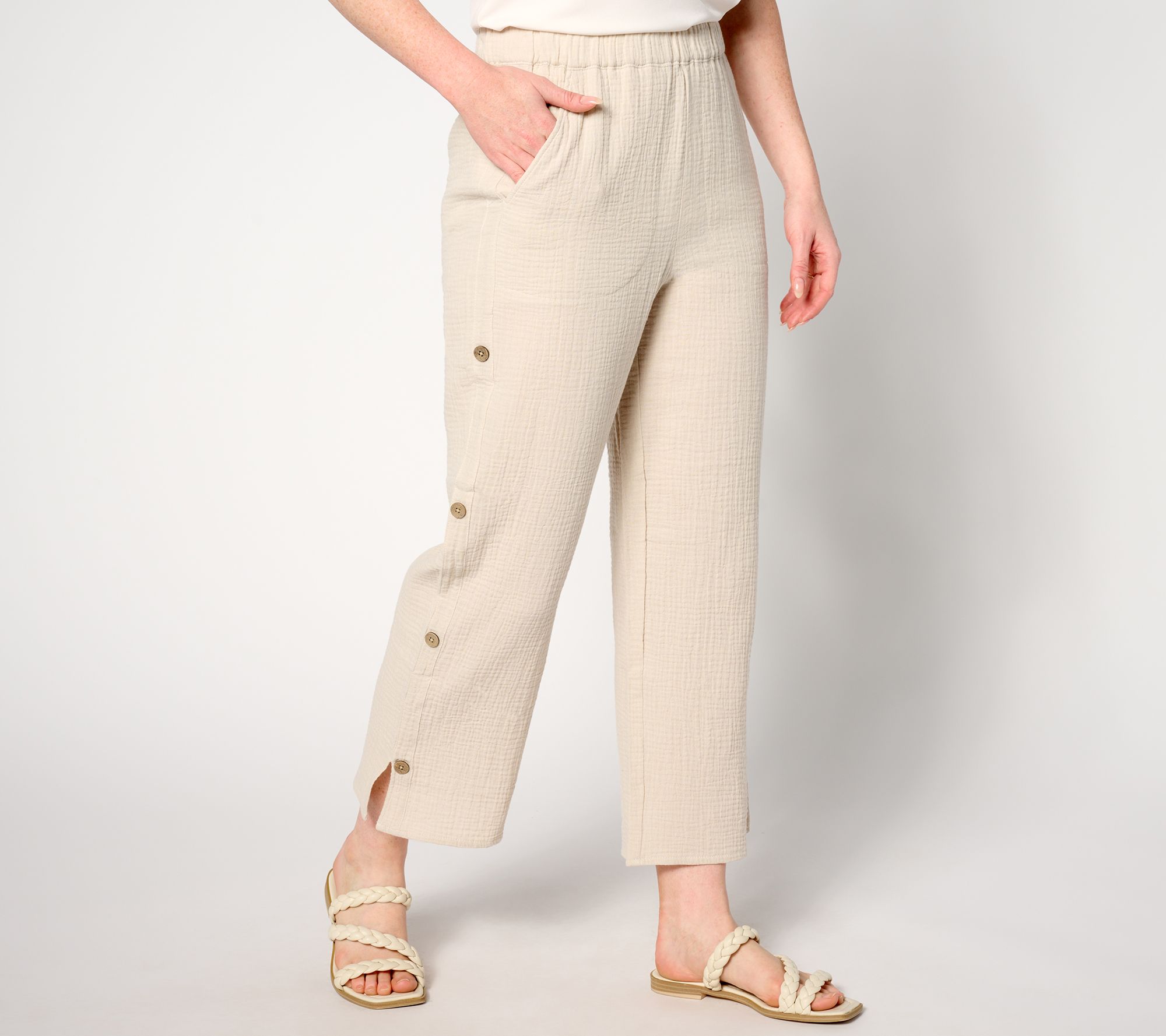 Denim & Co. Beach Regular Gauze Crop Pant