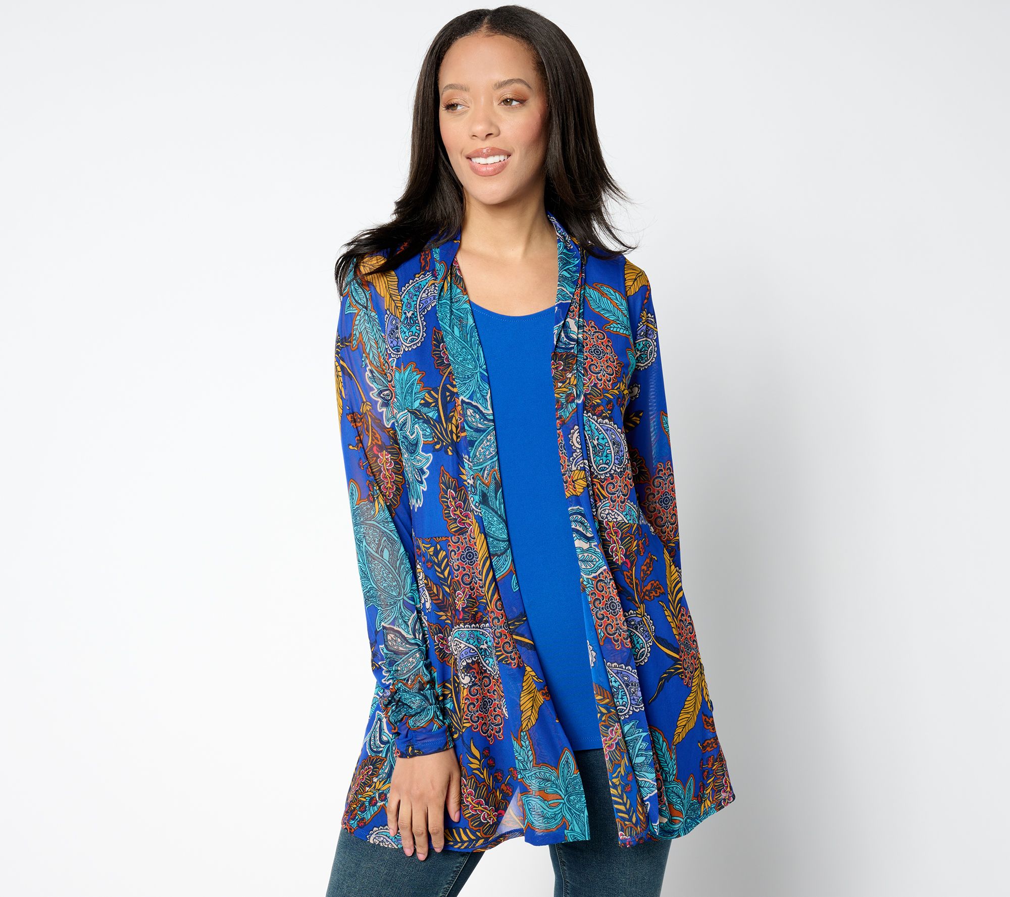 Susan Graver Regular Mesh Cardigan & Liquid Knit Tank Set