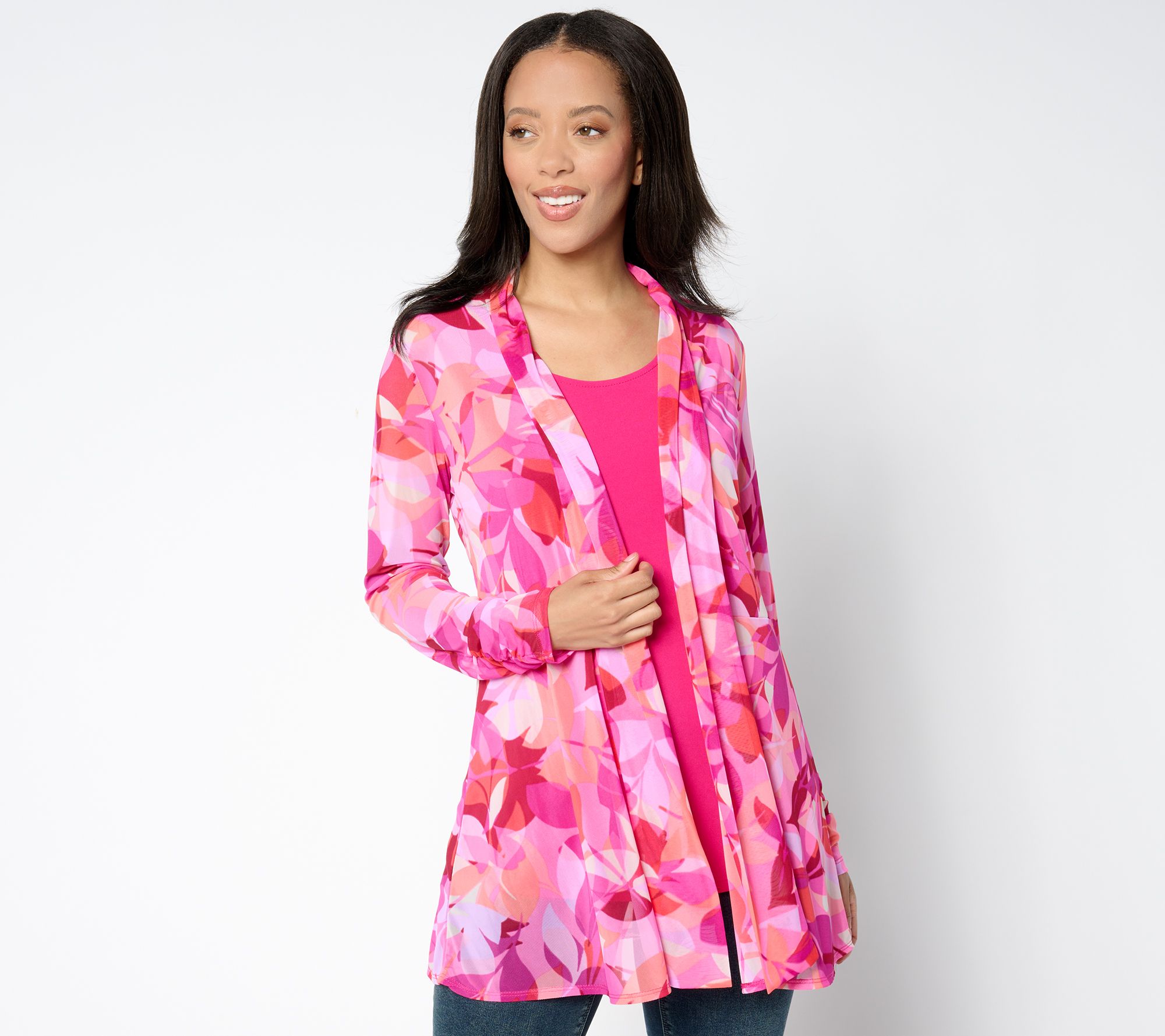Susan Graver Regular Mesh Cardigan & Liquid Knit Tank Set