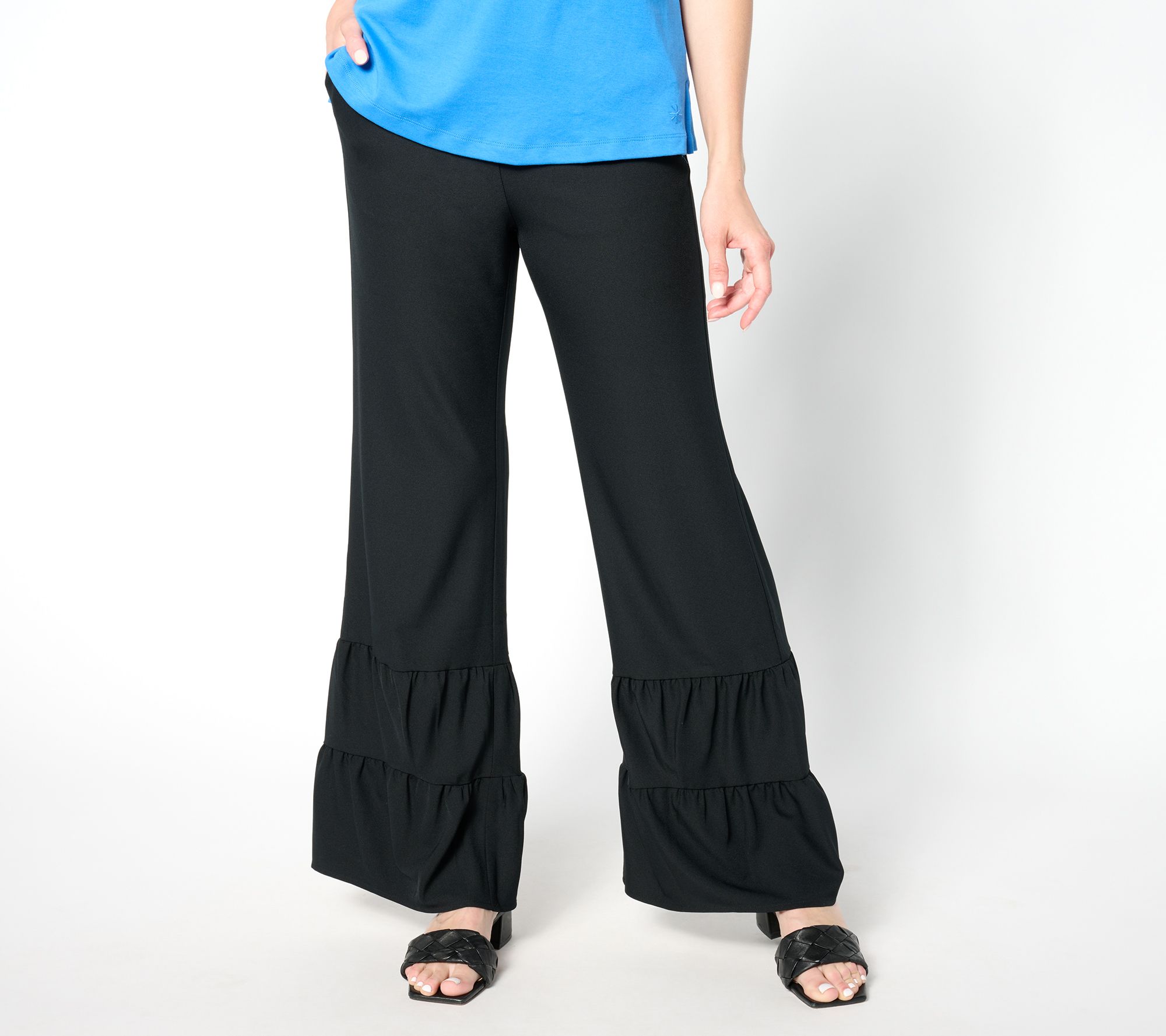 Isaac Mizrahi Live! Petite Stretch Woven Crepe Wide Leg Pants