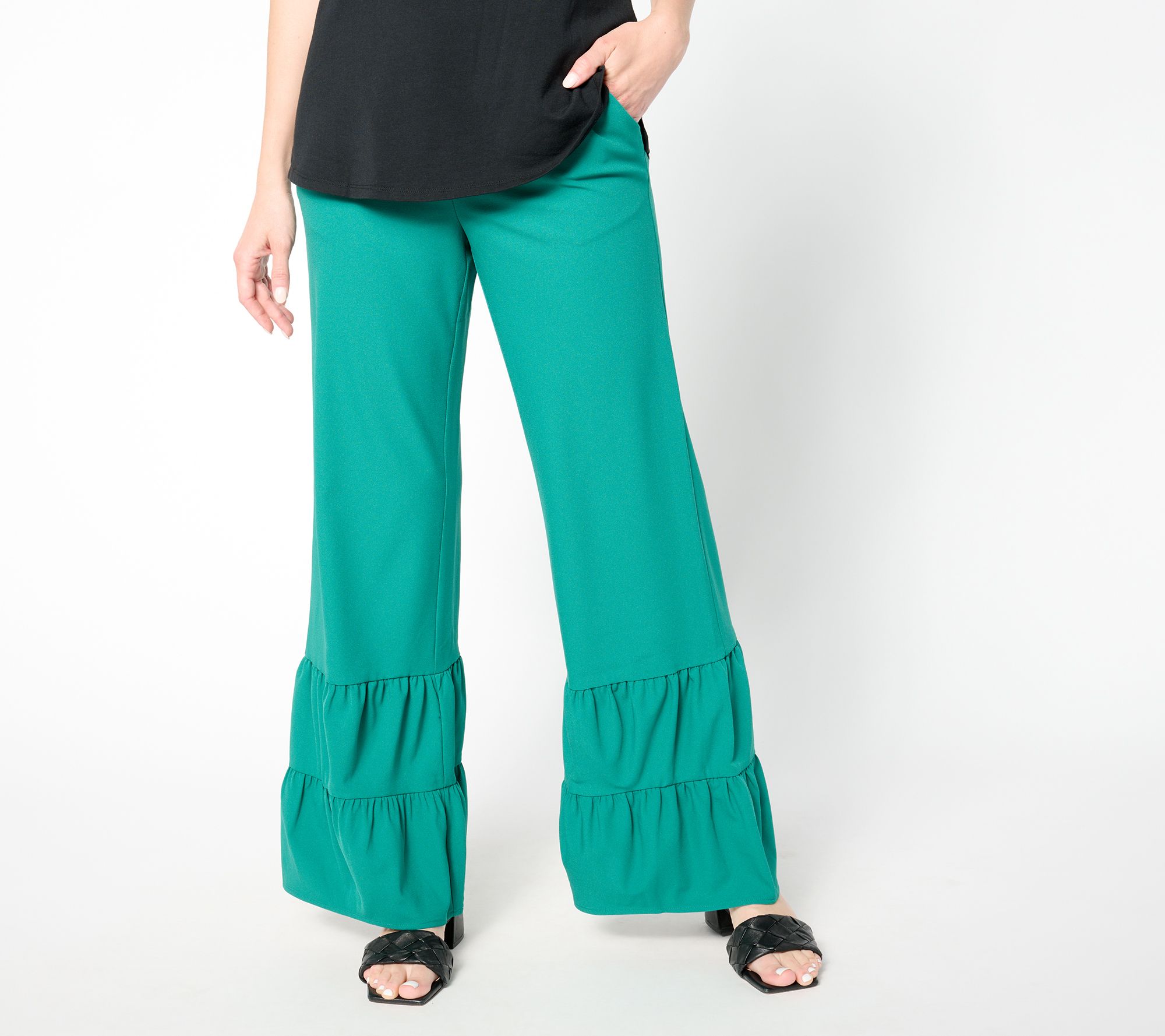 Isaac Mizrahi Live! Petite Stretch Woven Crepe Wide Leg Pants