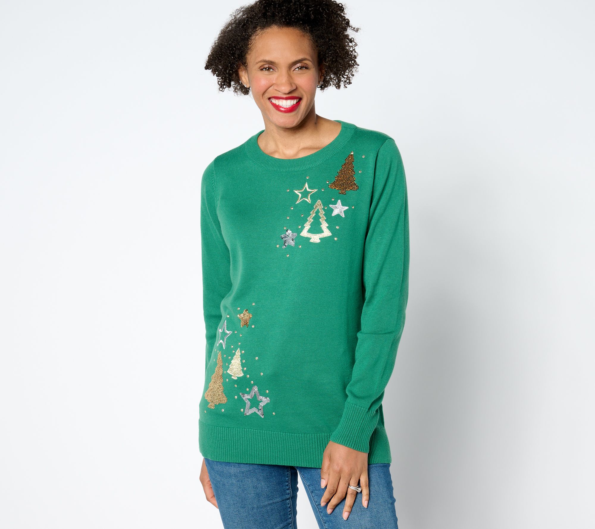 Quacker Factory Starry Night Crew-Neck Sweater