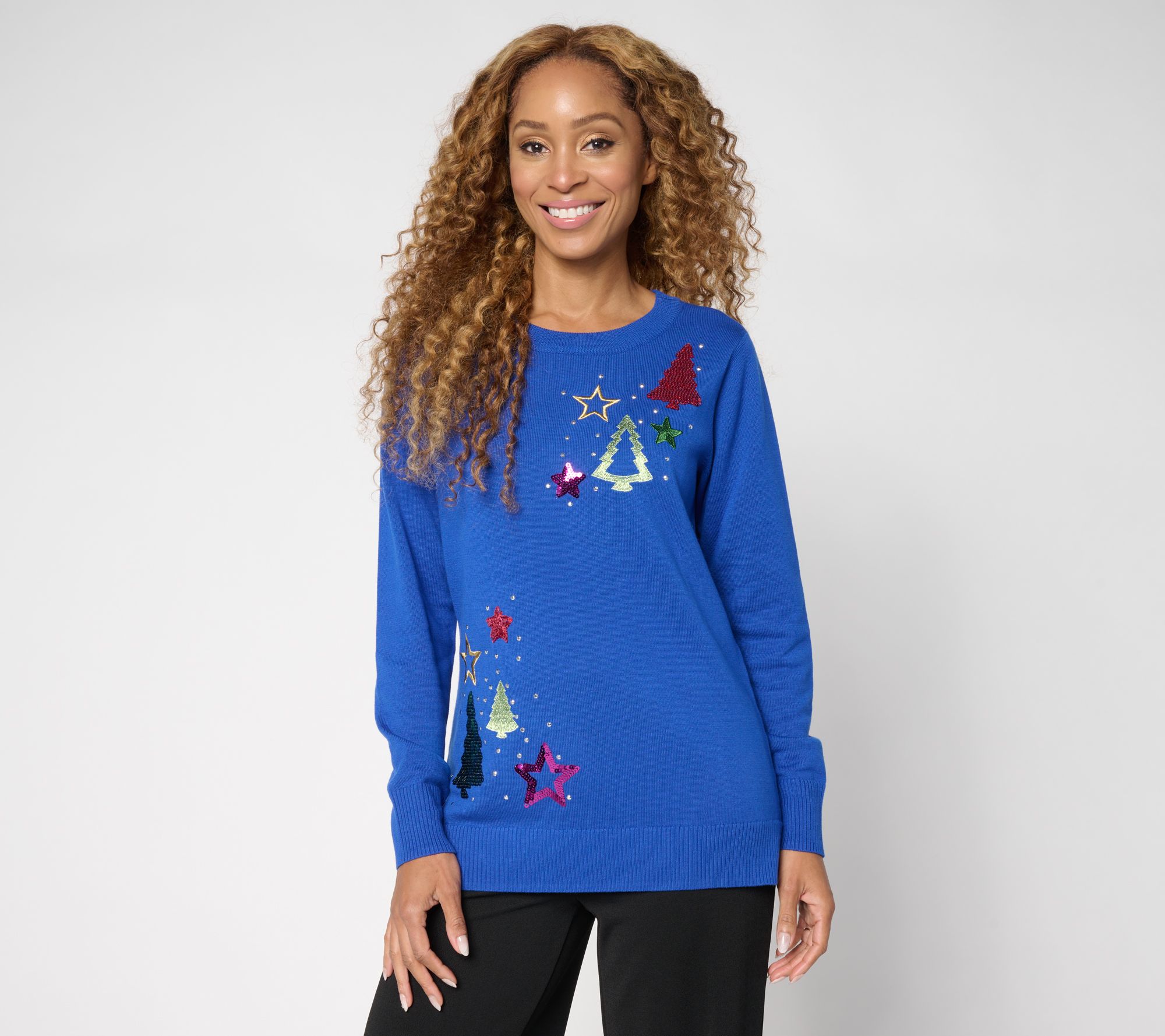 Quacker Factory Starry Night Crew-Neck Sweater