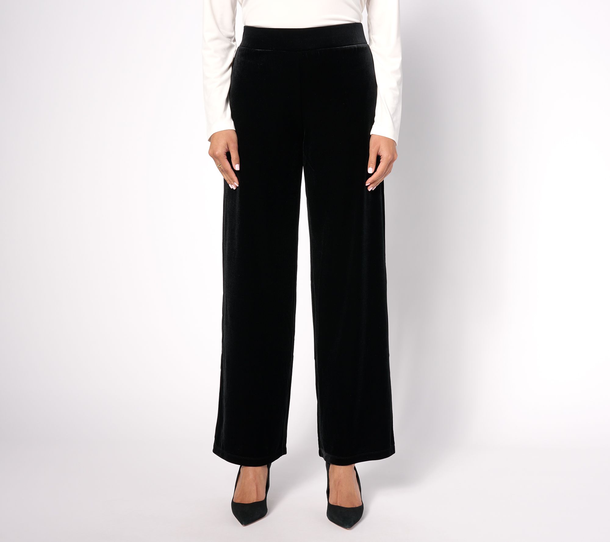 "As Is" Susan Graver Petite Knit Velvet Wide Leg Pull On Pants