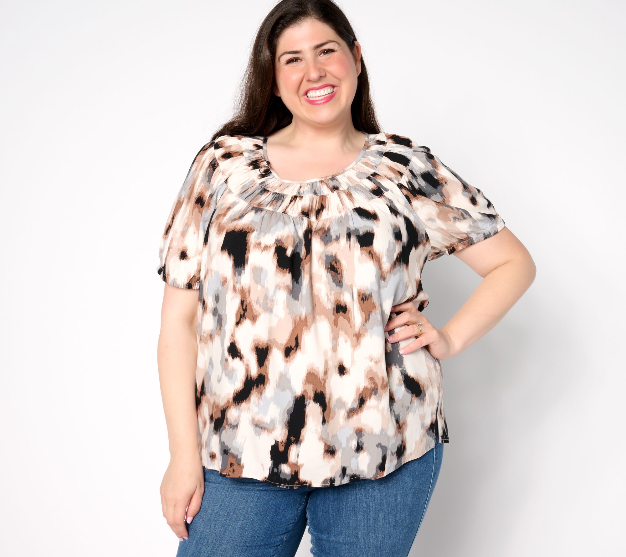 Denim & Co. Adaptive Printed Short-Sleeve Blouse