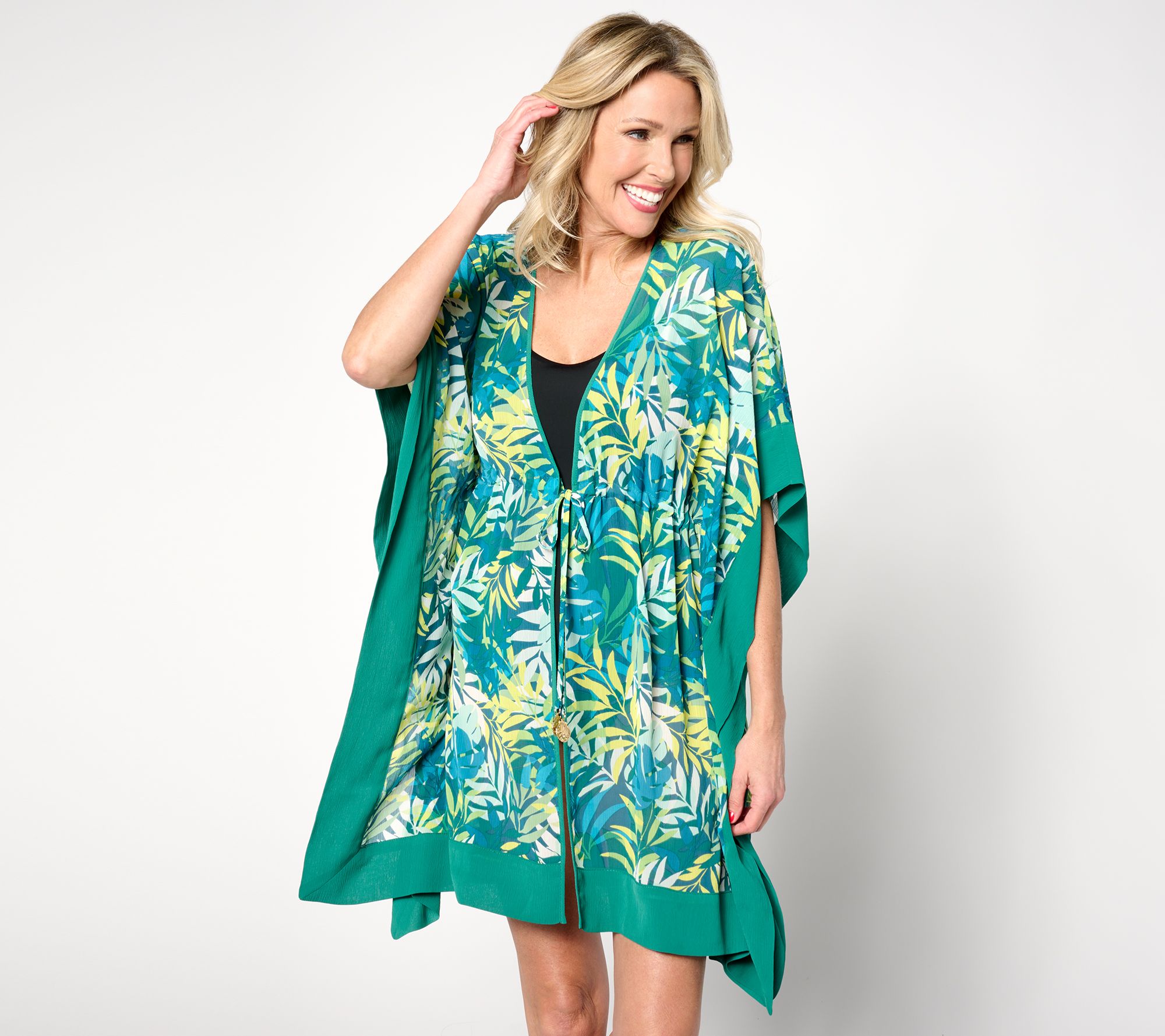 "As Is" Isaac Mizrahi Live! Bridgehampton Border Print Chiffon CoverUp