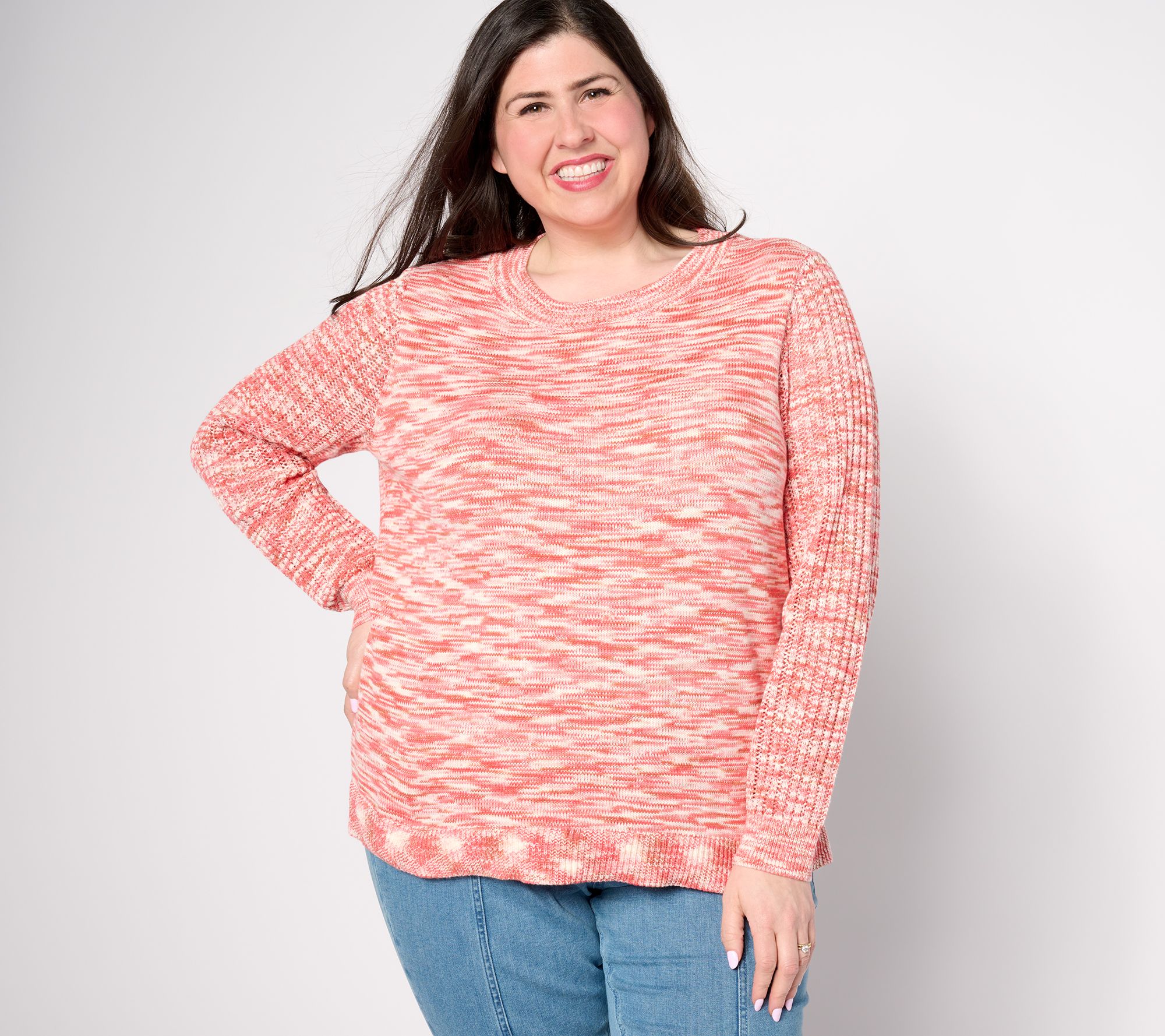 "As Is" AnyBody Crewneck Mixed Stitch Basic Sweater