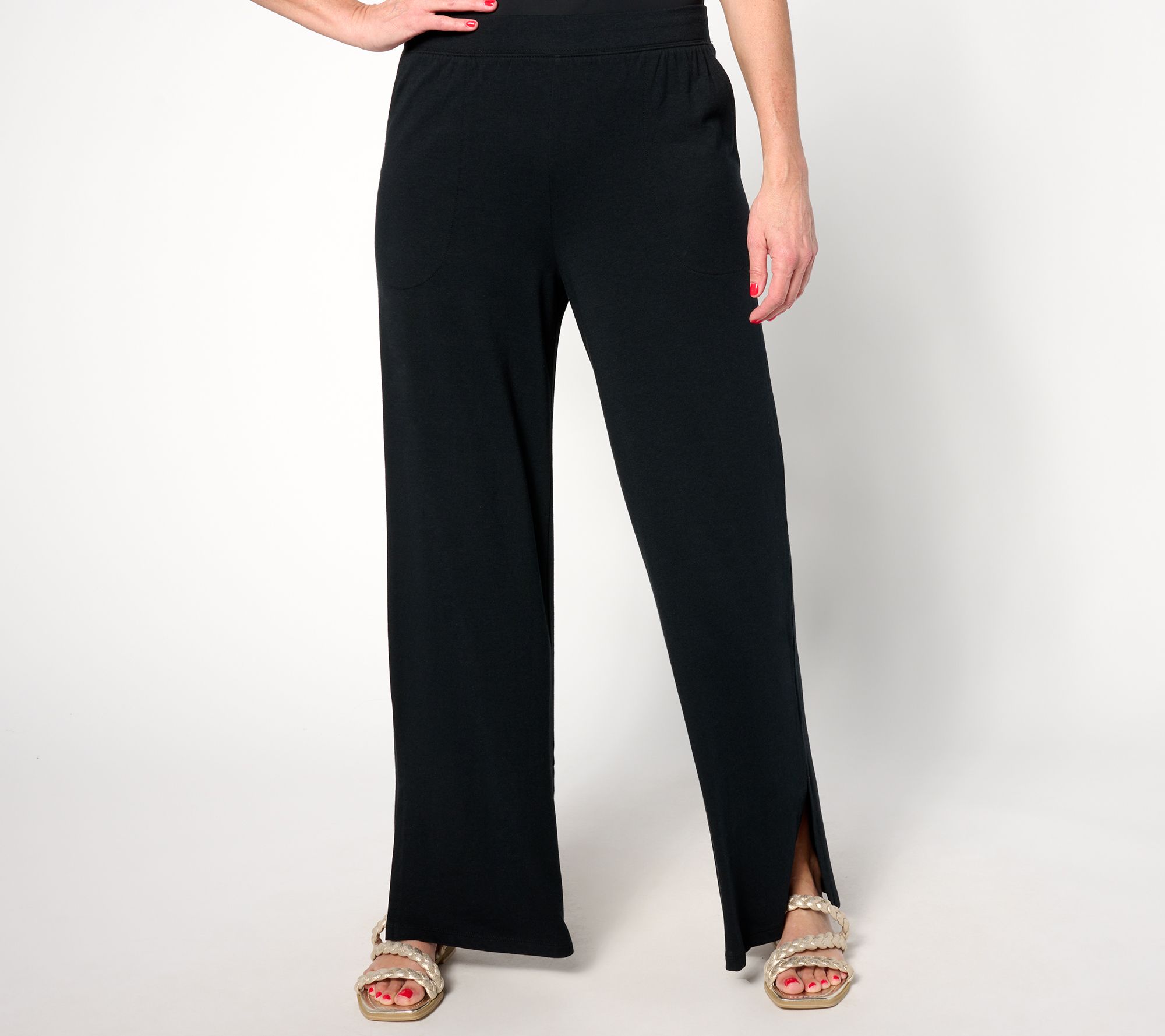 "As Is" Denim & Co. Beach Jersey Tall Wide Leg Pant with Slits
