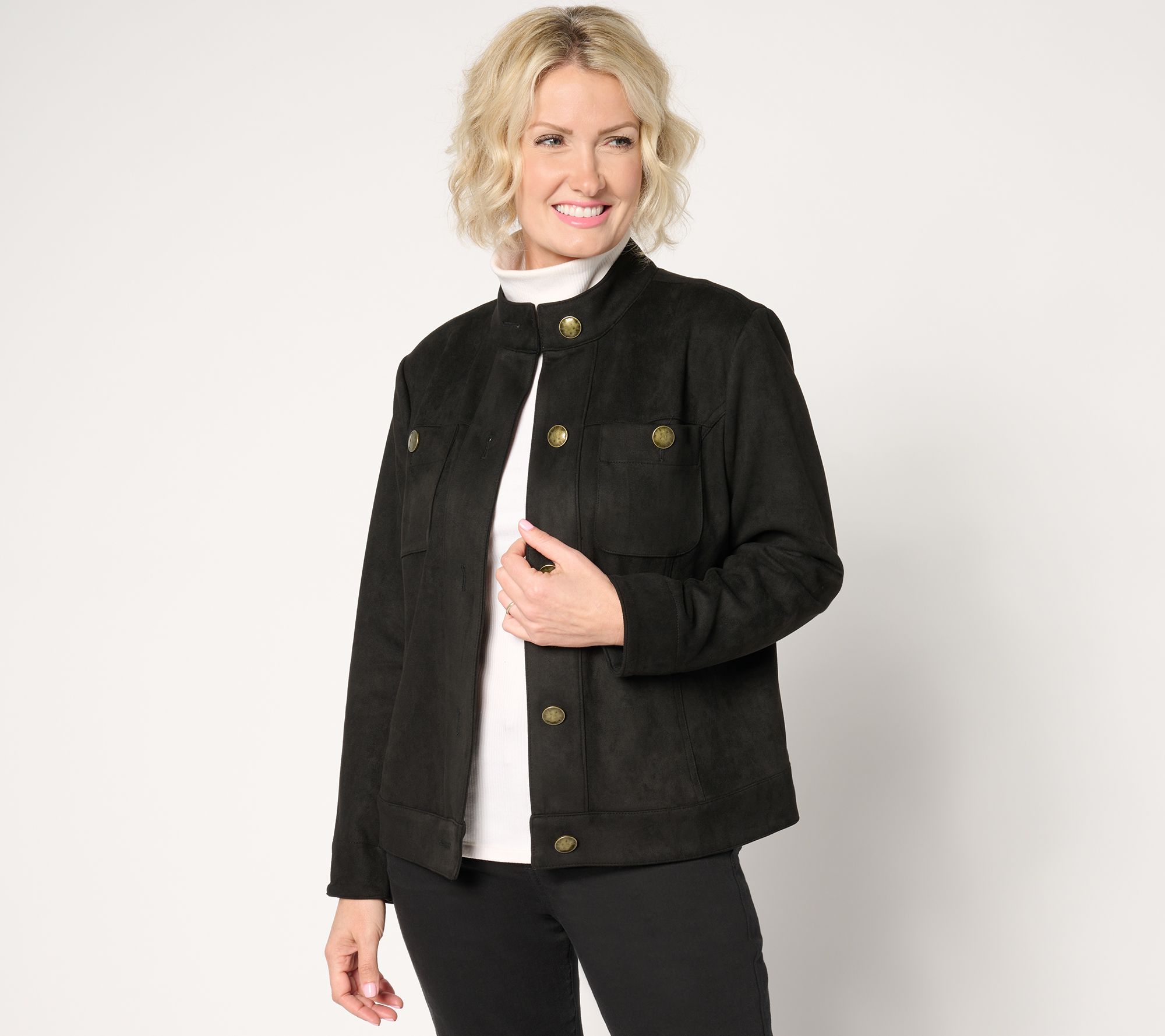 GRAVER Susan Graver Faux Suede Button Front Jacket