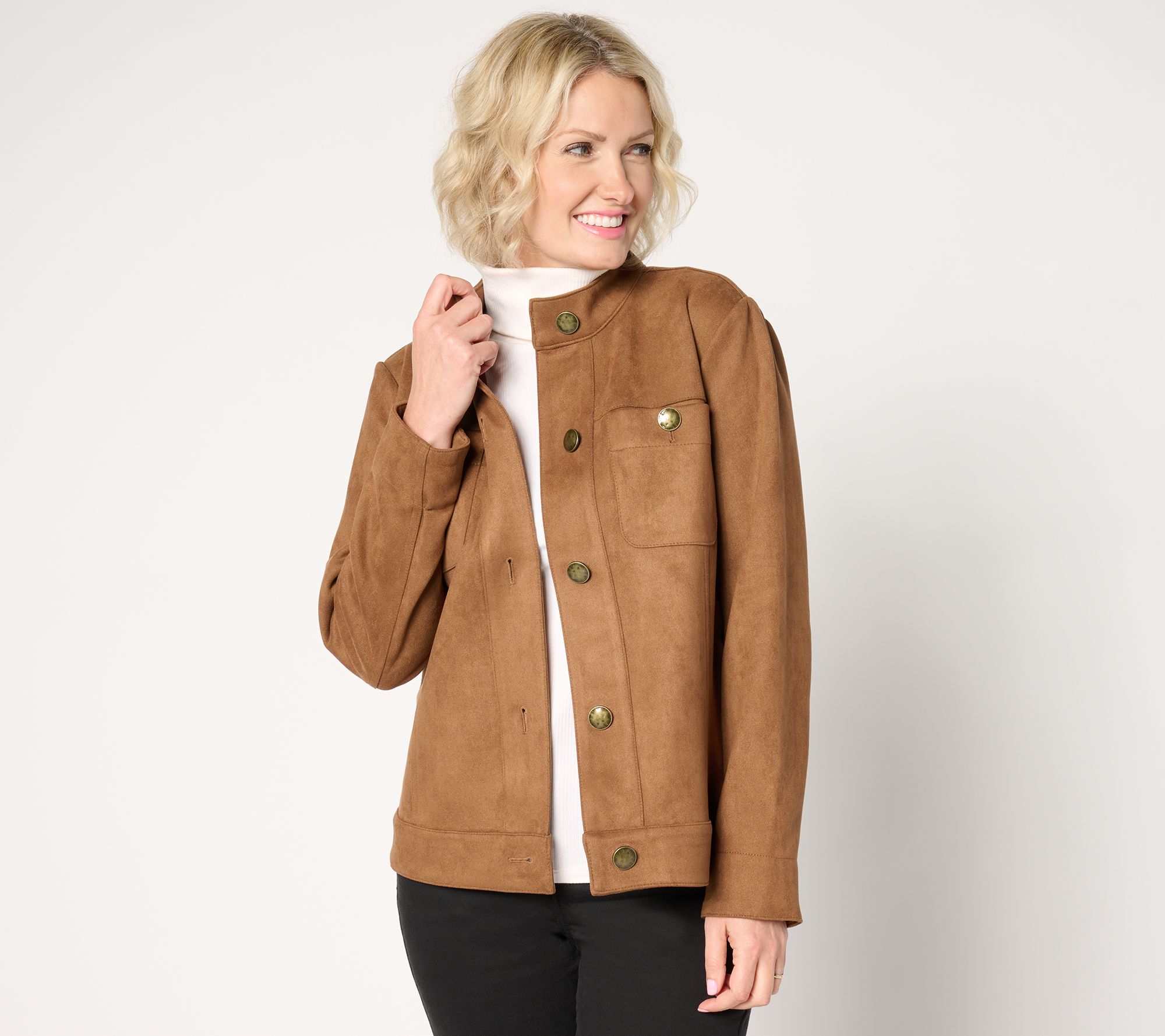 GRAVER Susan Graver Faux Suede Button Front Jacket
