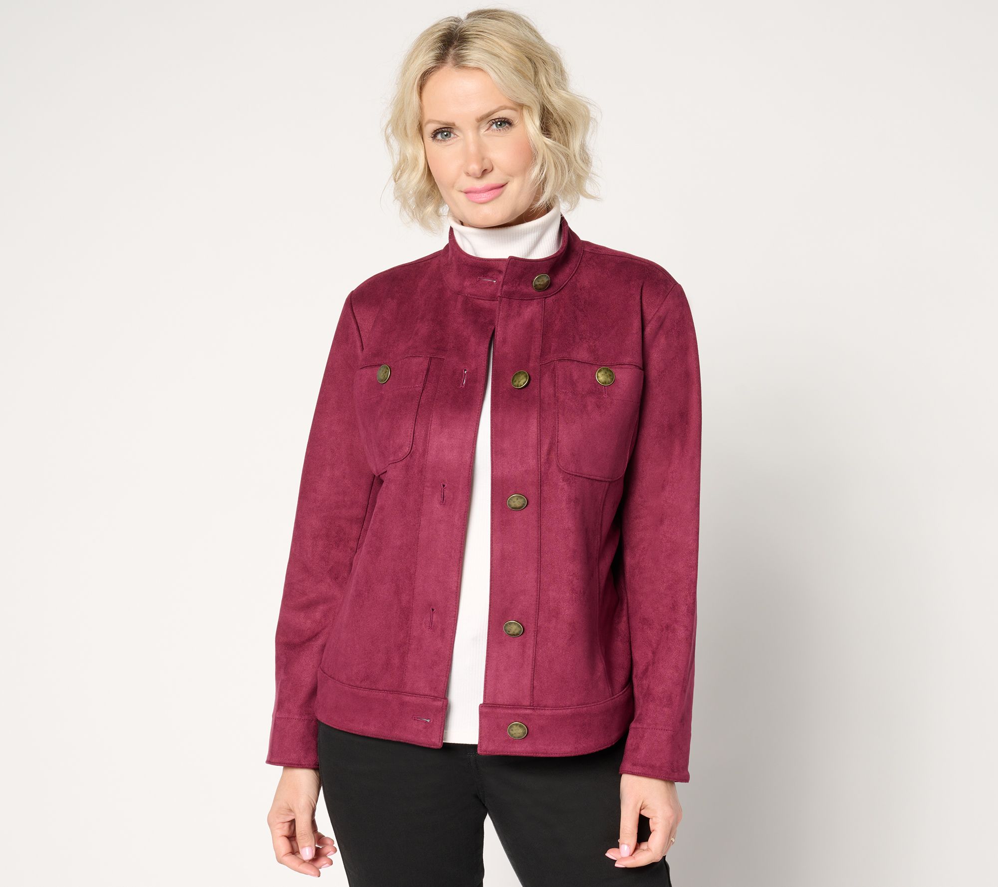 GRAVER Susan Graver Faux Suede Button Front Jacket