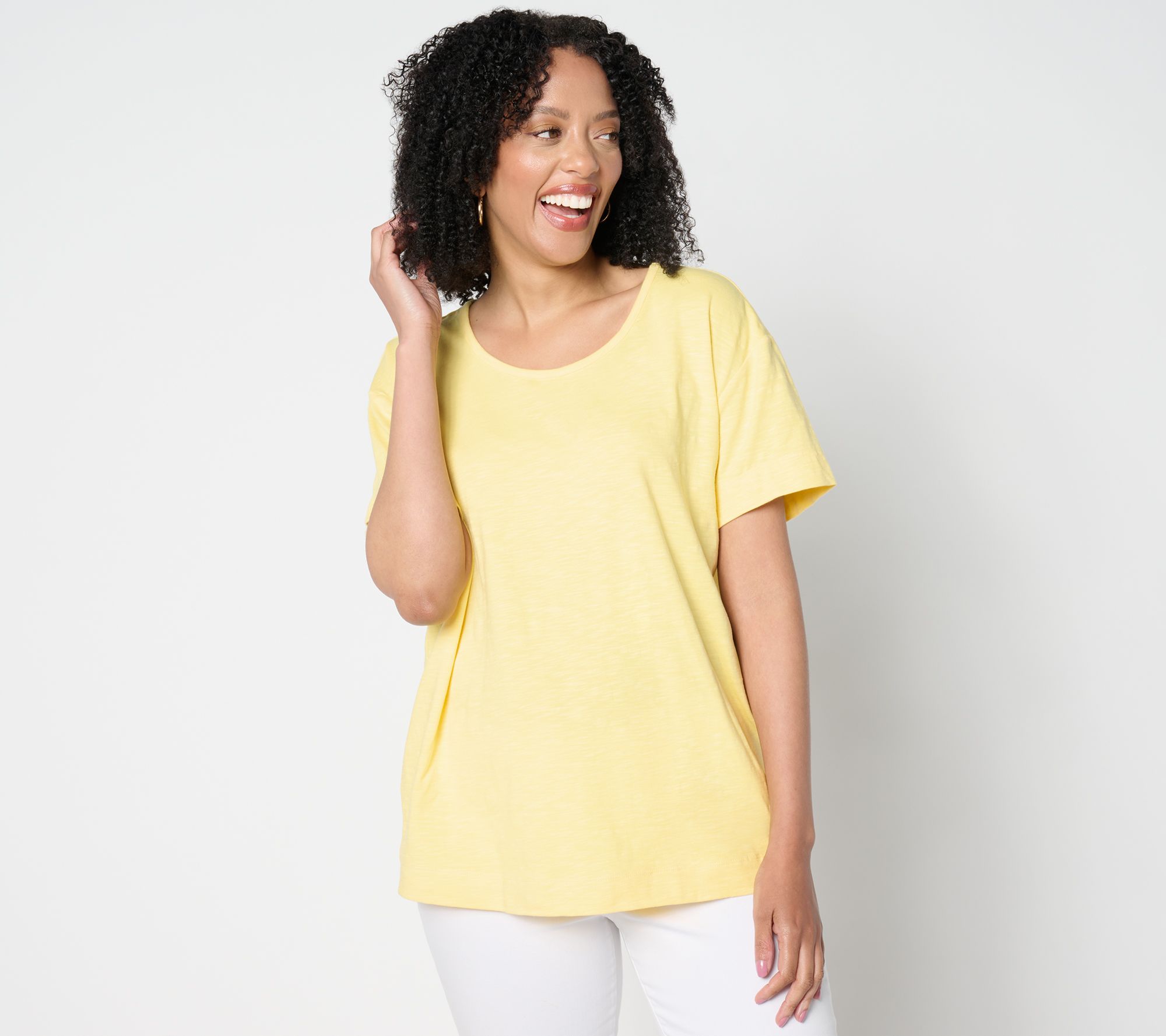 "As Is" Denim & Co. Essentials Textured Knit Relaxed Short Sleeve Top