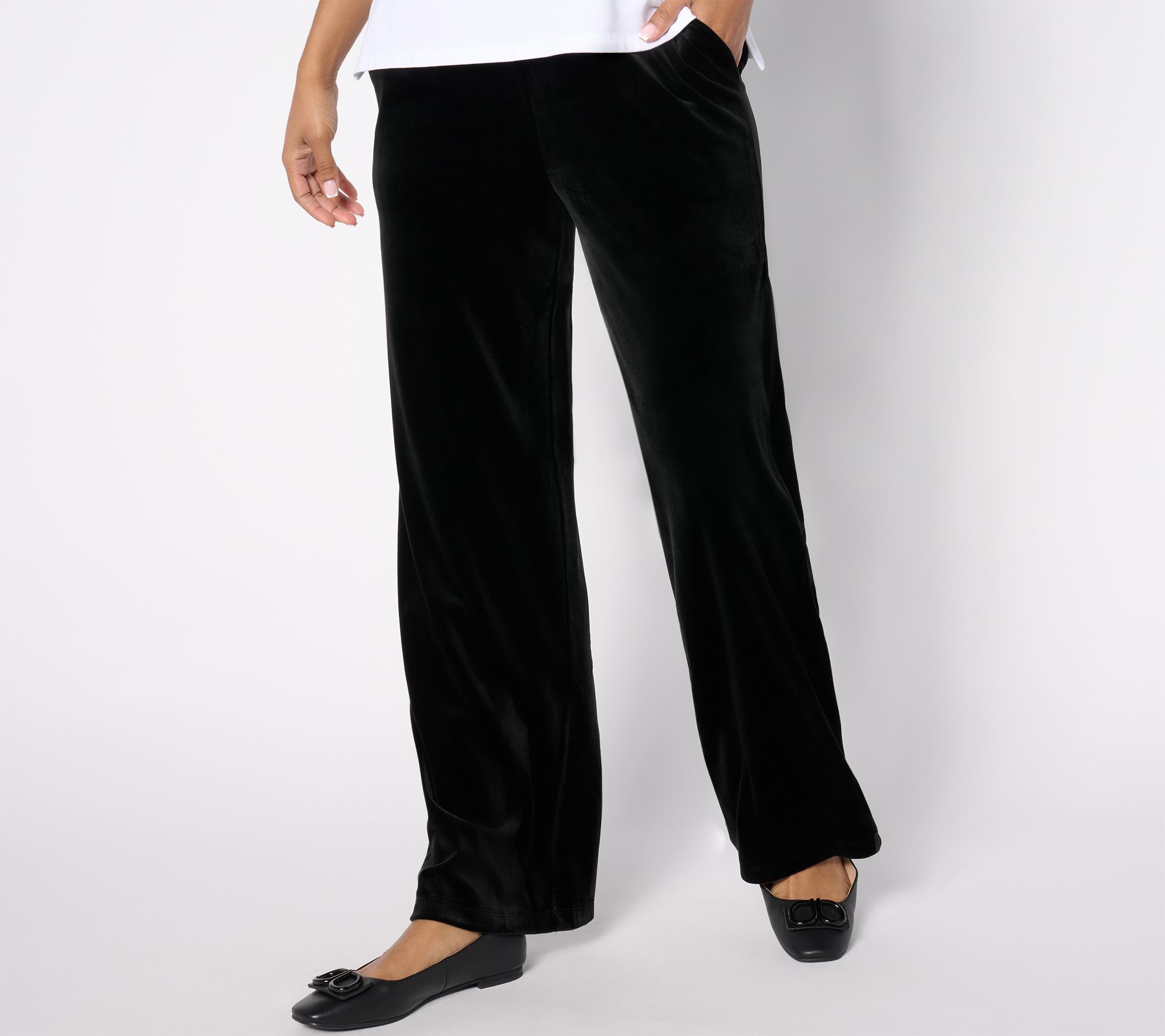 Denim & Co. Petite Knit Velvet Full Length Wide Leg Pant